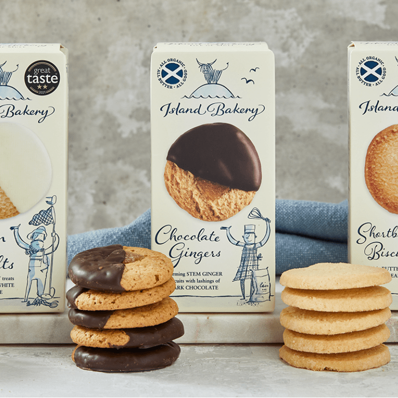 Boxes of assorted Island Bakery cookies.