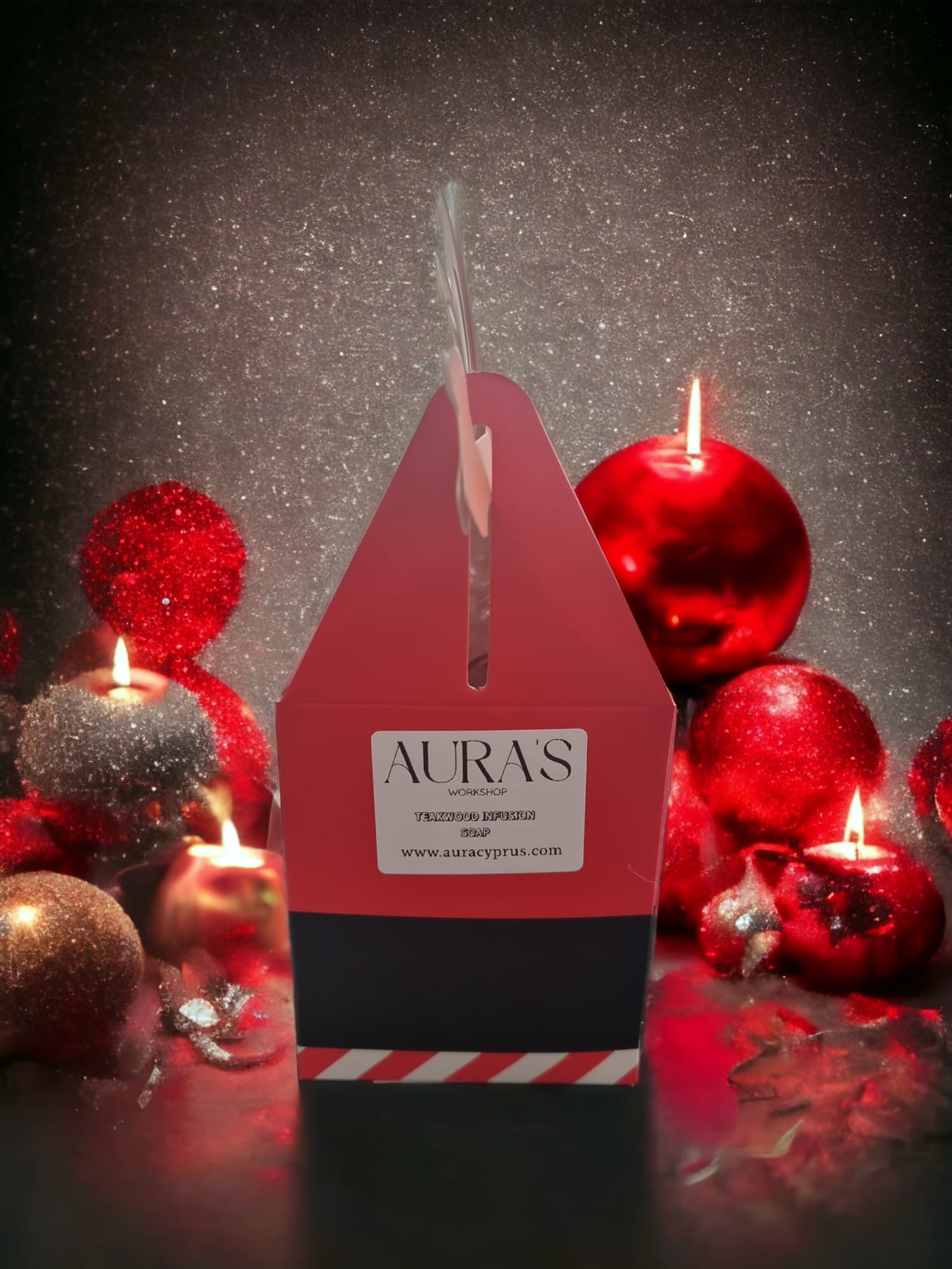 Teakwood Infusion Soap Bars Christmas Gift Box featuring three luxurious soap bars elegantly packaged in a festive box.