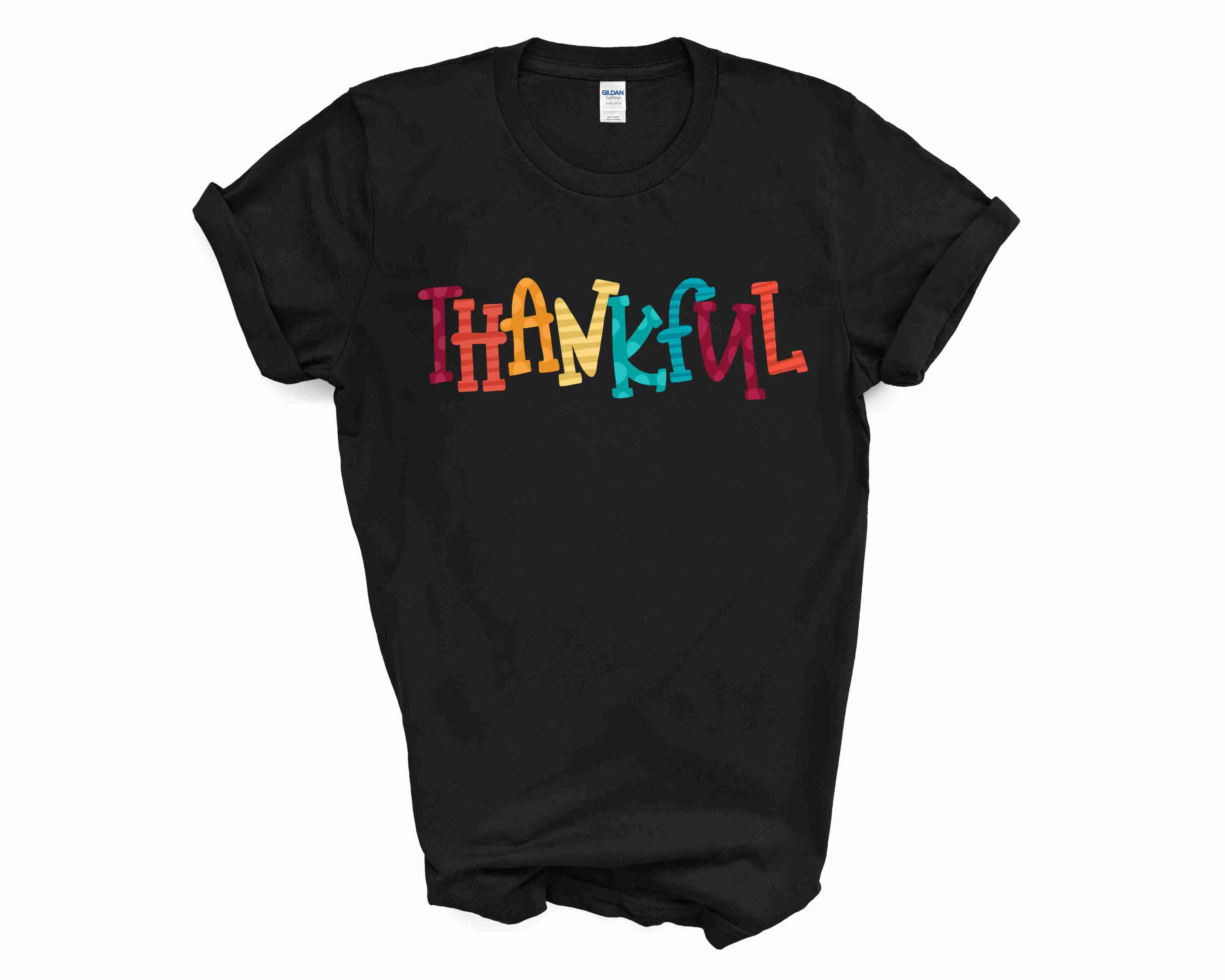 Black unisex Thankful Graphic Tee featuring bold lettering, perfect for casual wear.