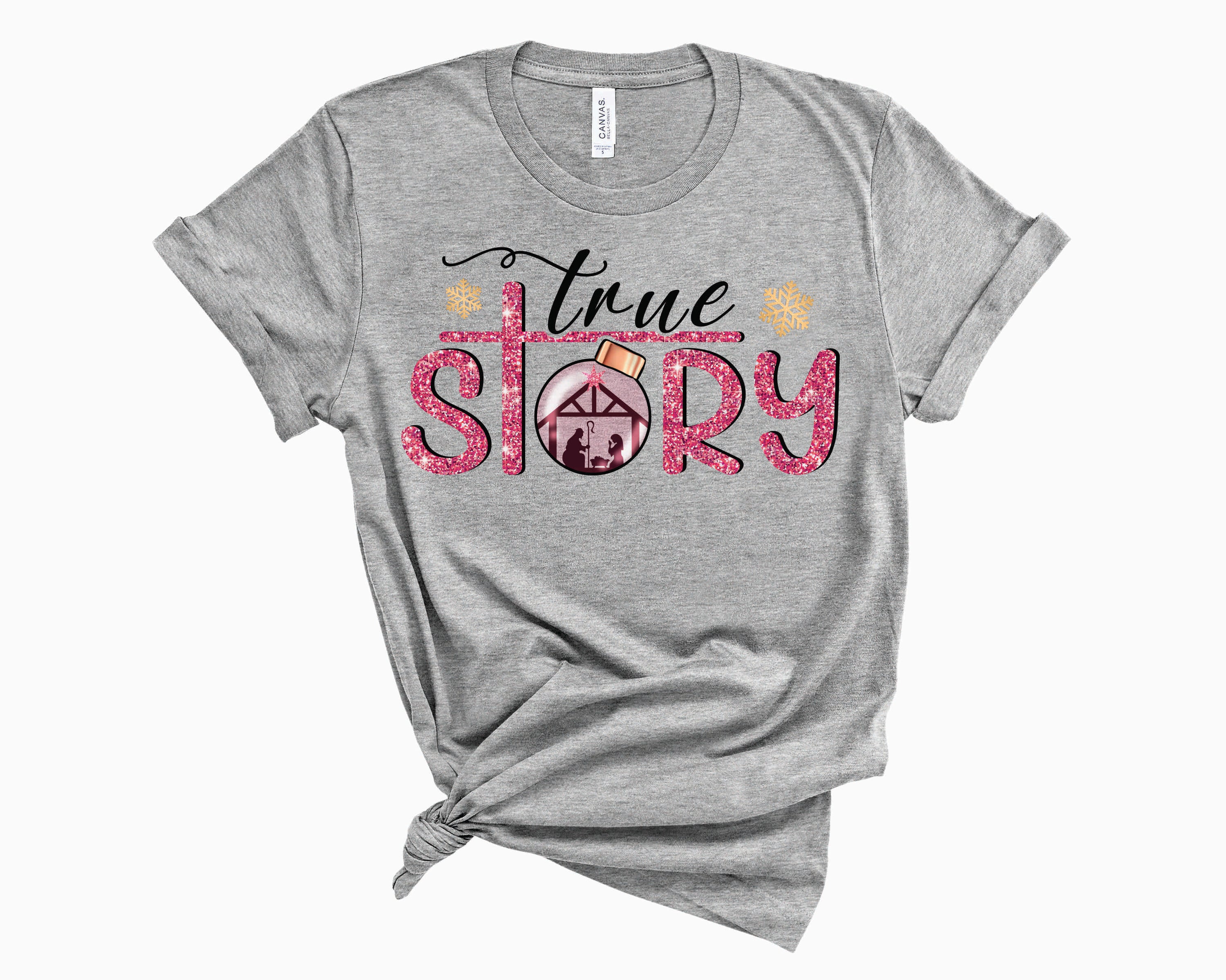 True Story Pink Glitter Graphic Tee featuring a stylish pink glitter design on a comfortable unisex t-shirt.