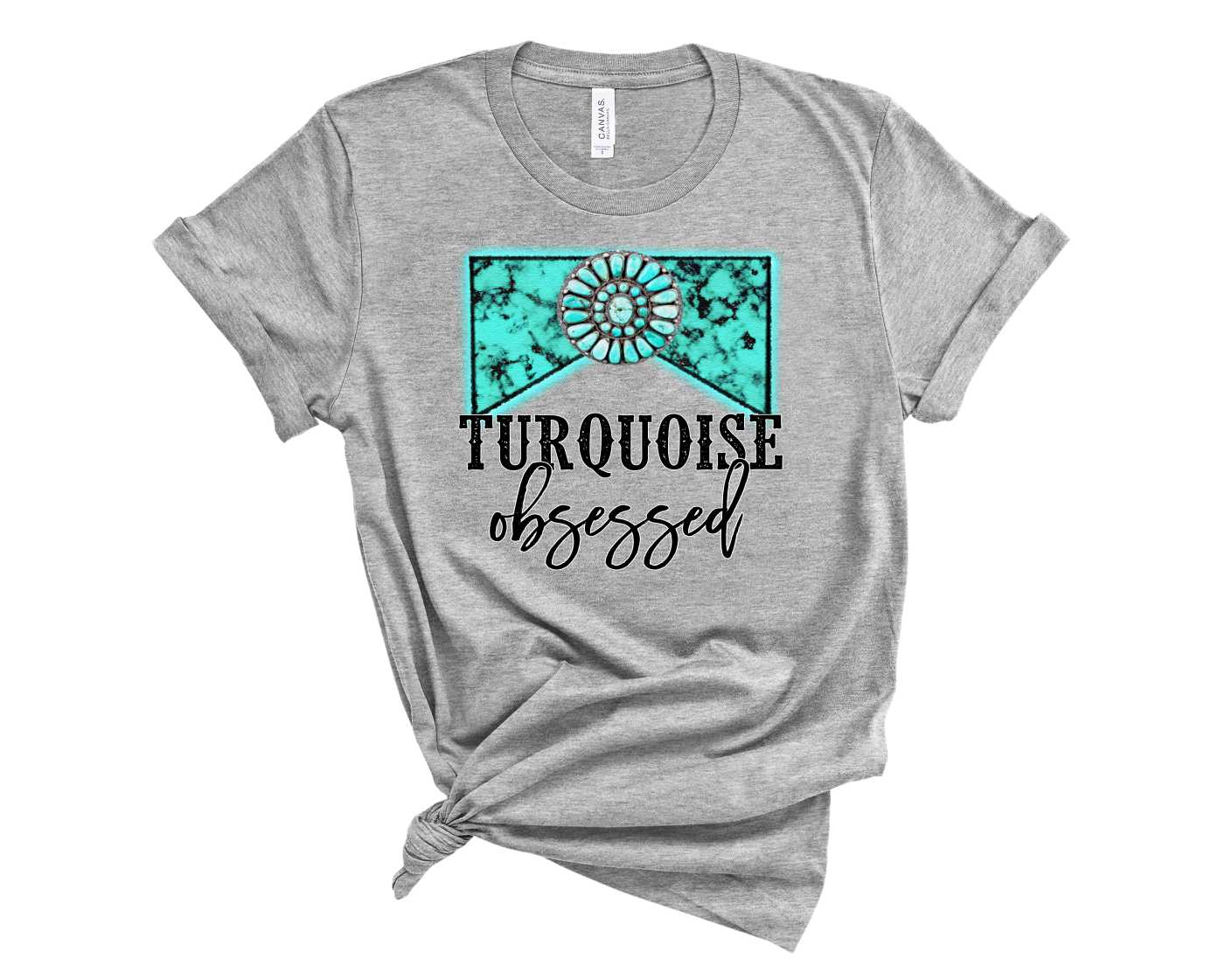 Turquoise Obsessed Graphic Tee featuring a bold design on a soft fabric, perfect for casual wear.