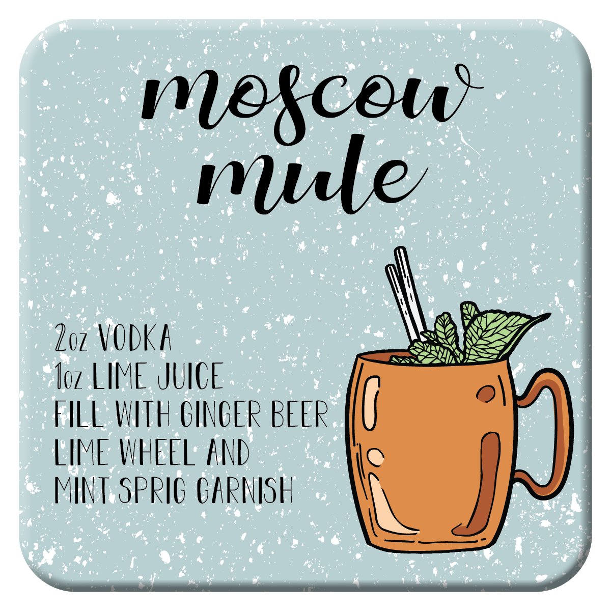 A set of four vodka cocktail coasters featuring colorful cocktail recipes printed on recycled book covers, showcasing their eco-friendly design.