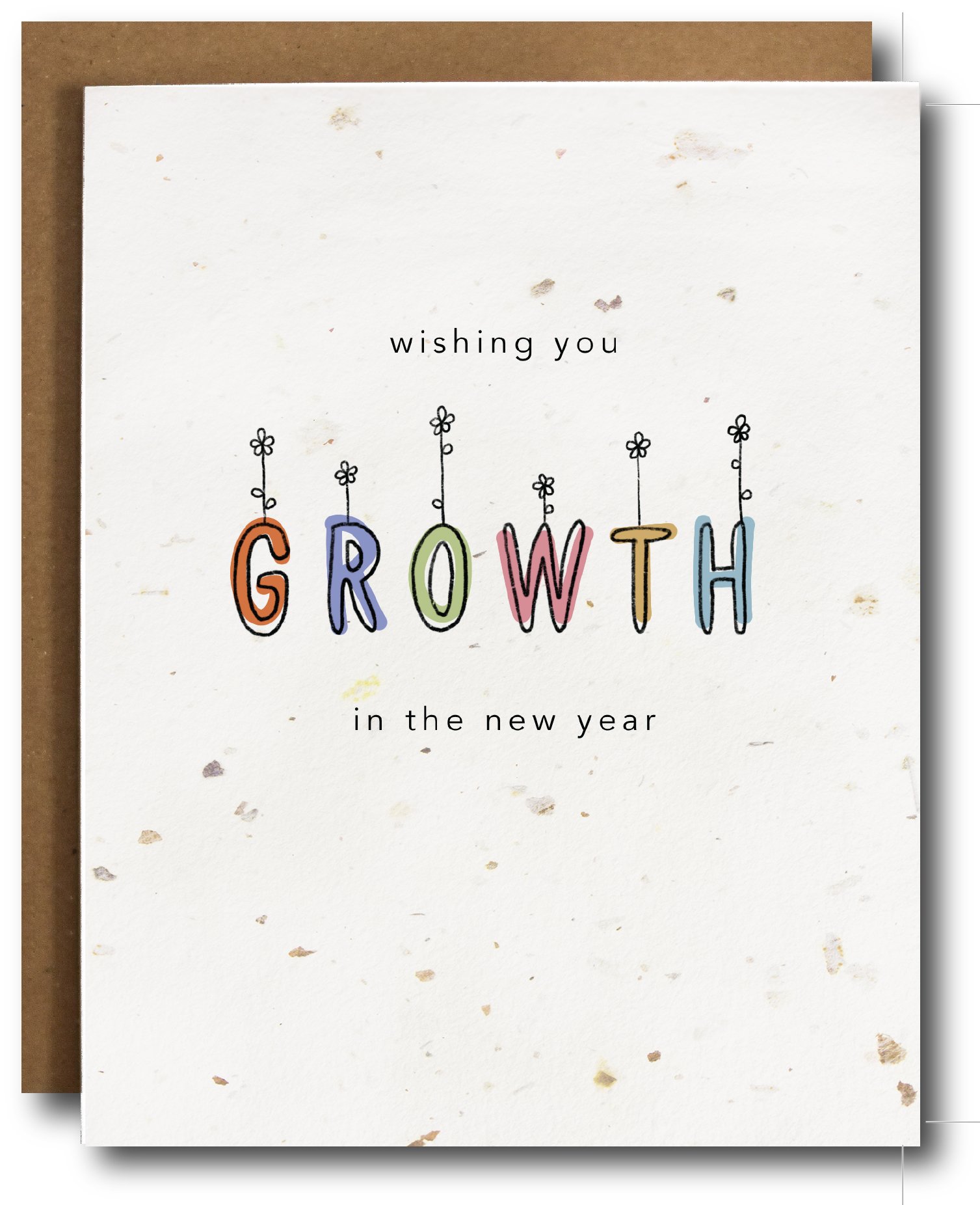 Wishing You Growth Rosh Hashanah Card featuring a vibrant pomegranate design with a brown recycled kraft envelope.