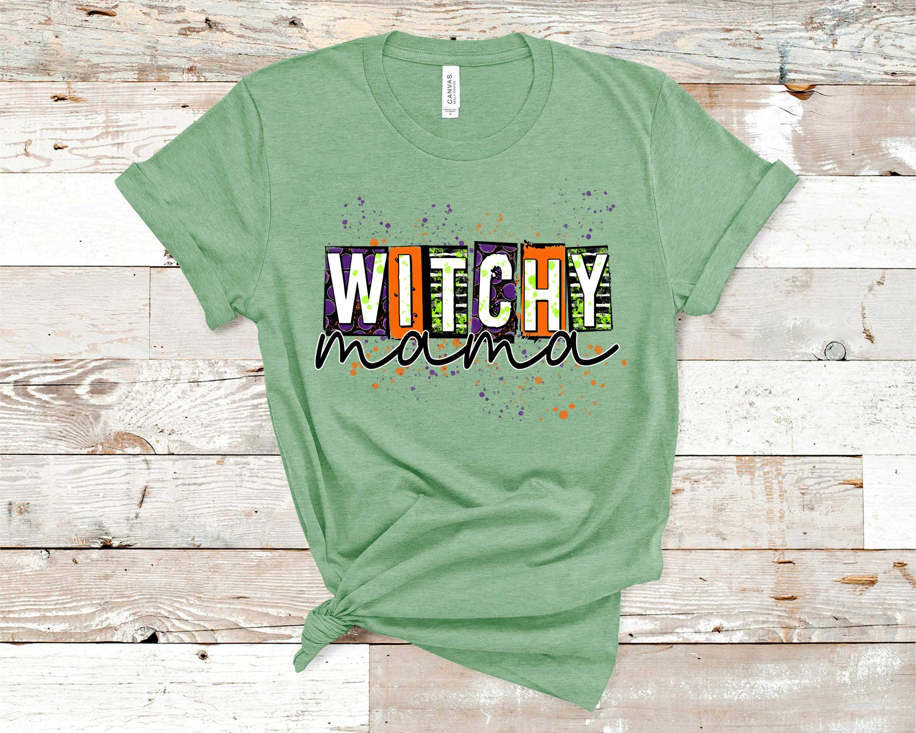 Witchy Mama Graphic Tee featuring a mystical design on a soft Bella Canvas fabric.
