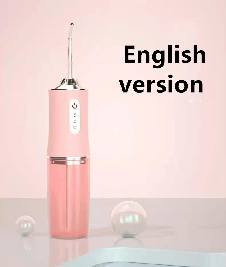 Portable 3 Modes Oral Irrigator in white, pink, and light green colors, showcasing its USB charging feature and compact design.
