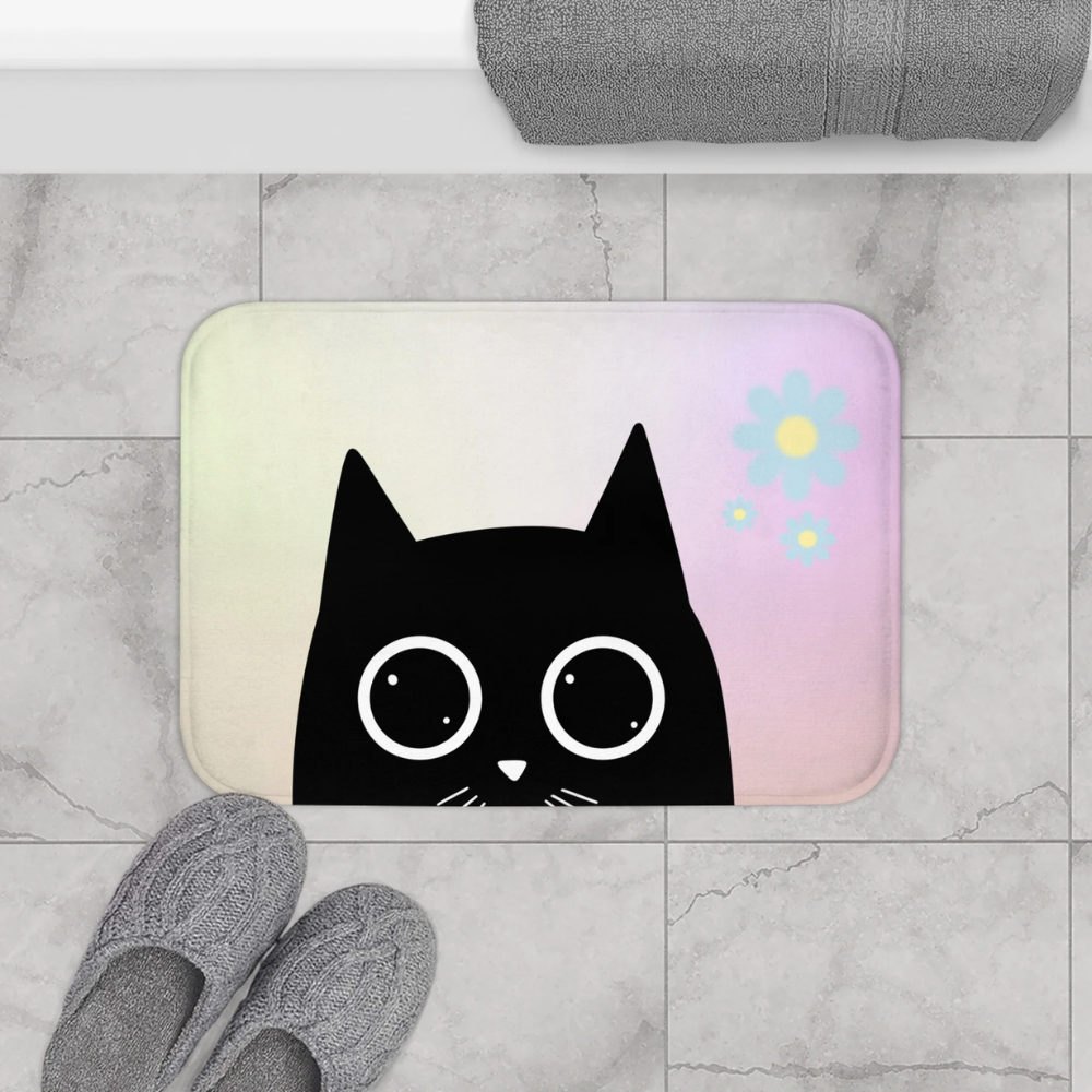 Adorable Cat Anime Bath Mat featuring a cute cat design with anti-slip backing, perfect for bathroom decor.