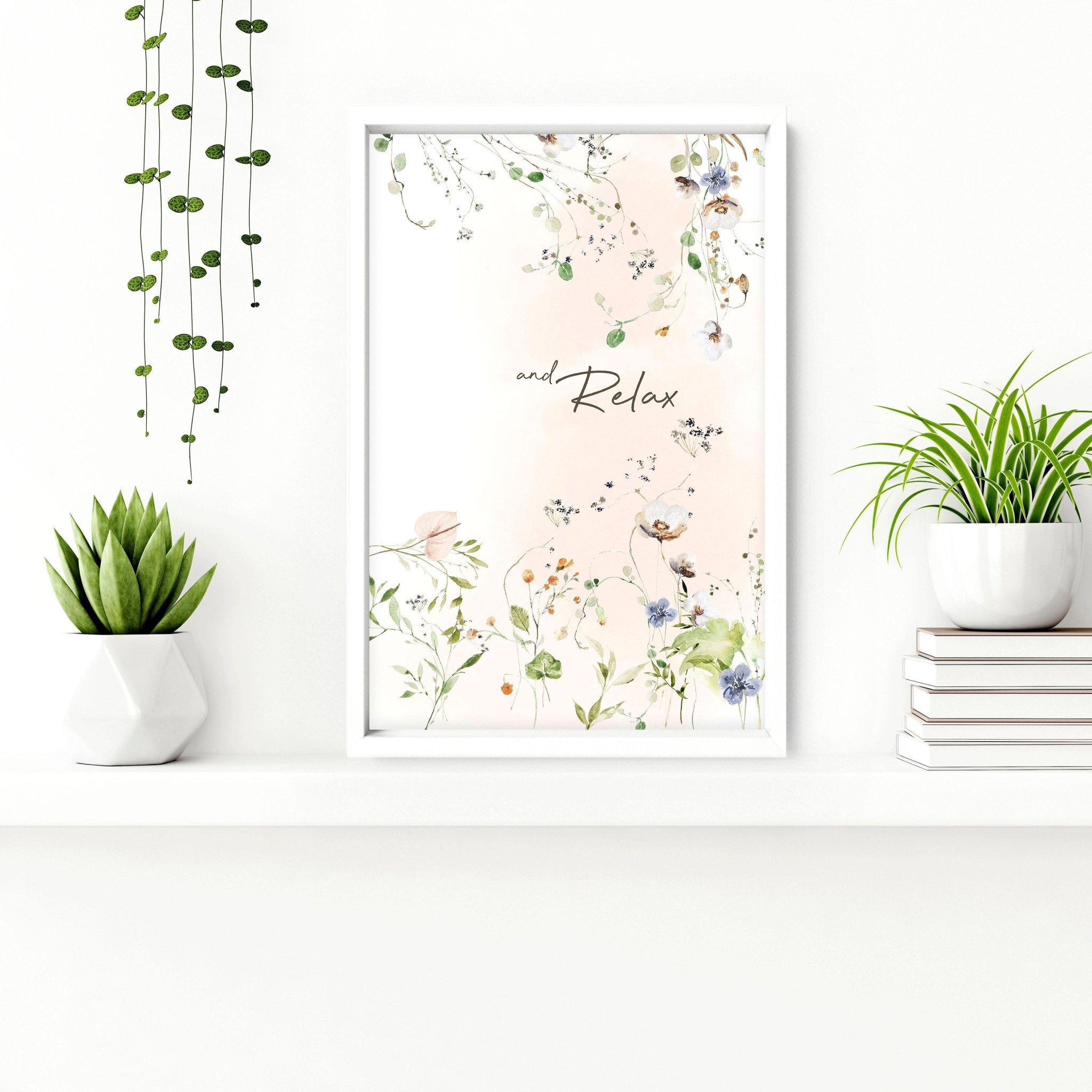 Set of 2 shabby chic floral wall art prints featuring delicate pink blooms on a soft background, perfect for bathroom decor.