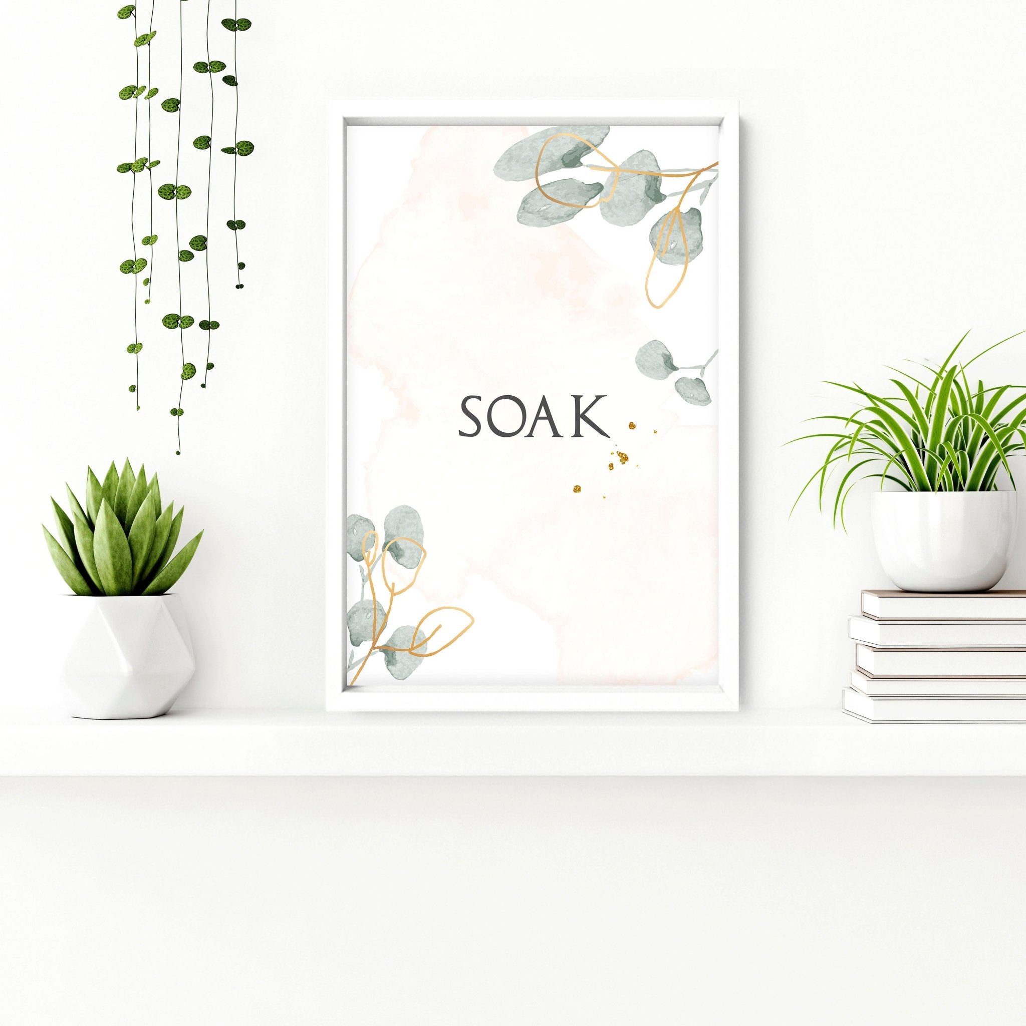 Set of 3 pink and sage green art prints for bathroom decor, showcasing vibrant colours and elegant design.