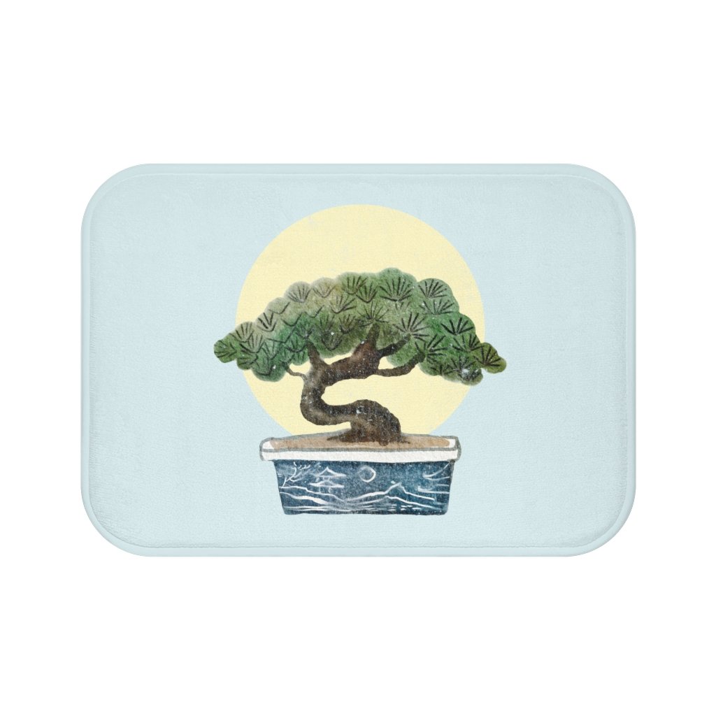 Bonsai Tree Series 2 Bath Mat featuring a unique bonsai tree design, made of soft microfiber with anti-slip backing and durable edge binding.