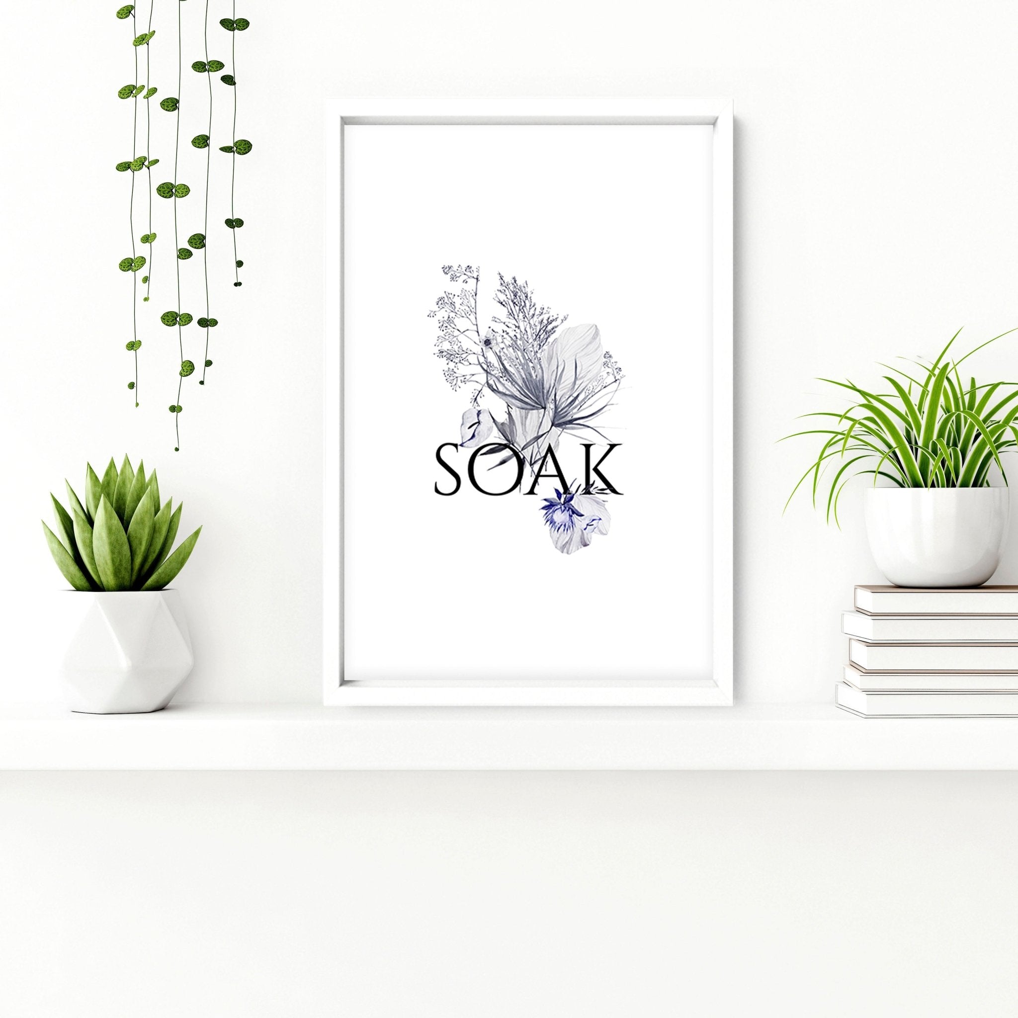 Set of 3 rustic wall art prints for country bathroom decor, featuring charming botanical designs on premium photo paper.