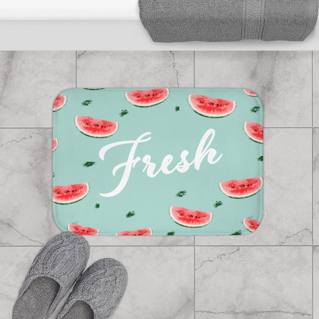 Fresh Watermelon Bath Mat with vibrant colors and anti-slip backing, perfect for bathroom decor.