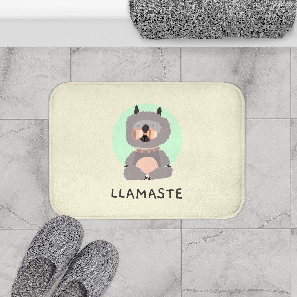 LLAMASTE Lama Bath Mat featuring a whimsical llama design, made of soft microfiber with anti-slip backing, perfect for bathroom safety and decor.