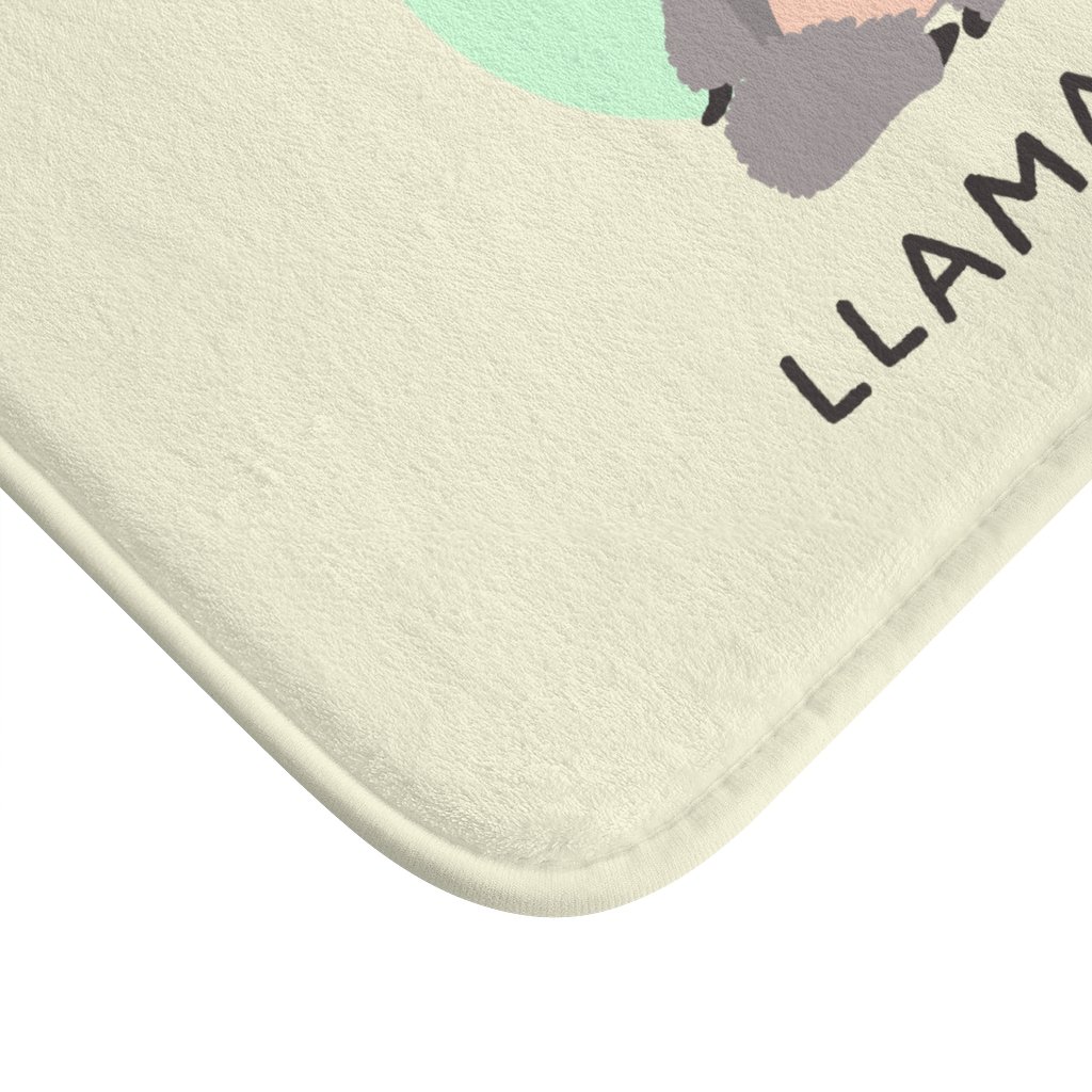 LLAMASTE Lama Bath Mat featuring a whimsical llama design, made of soft microfiber with anti-slip backing, perfect for bathroom safety and decor.