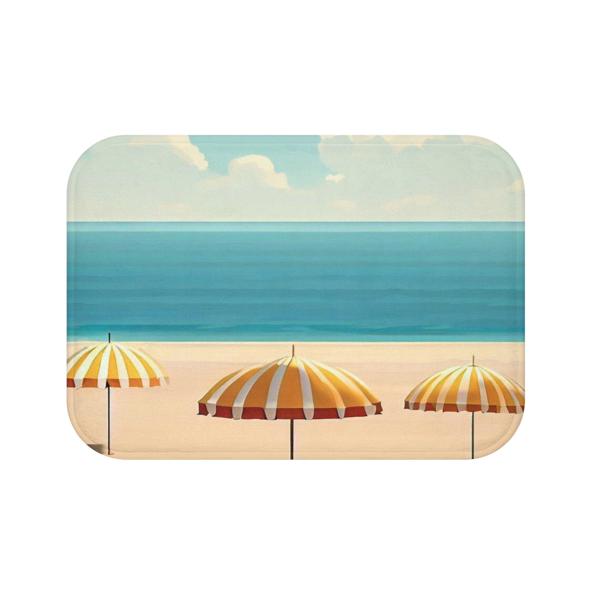 Lazy Beach Days Bath Mat featuring a beach-themed design with anti-slip backing and soft microfiber material.