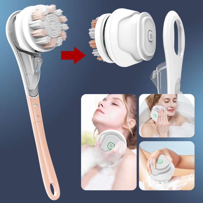 Multifunctional Electric Bath Brush with silicone heads and ABS handle, showcasing its ergonomic design and waterproof features.
