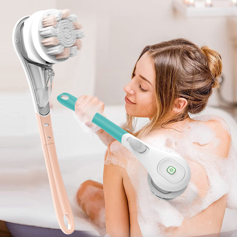 Multifunctional Electric Bath Brush with silicone heads and ABS handle, showcasing its ergonomic design and waterproof features.