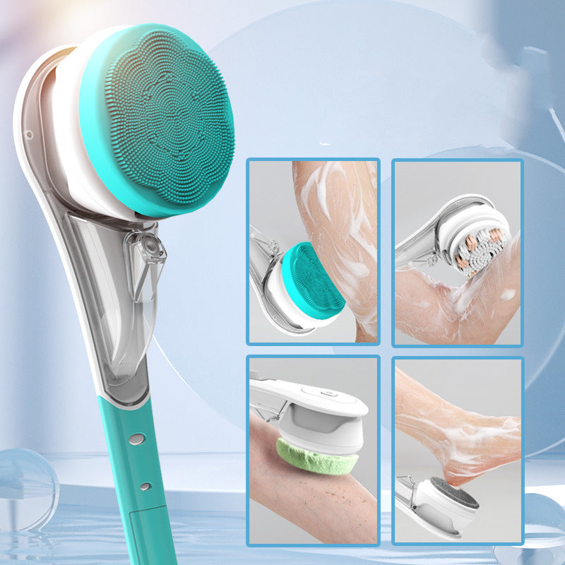 Multifunctional Electric Bath Brush with silicone heads and ABS handle, showcasing its ergonomic design and waterproof features.