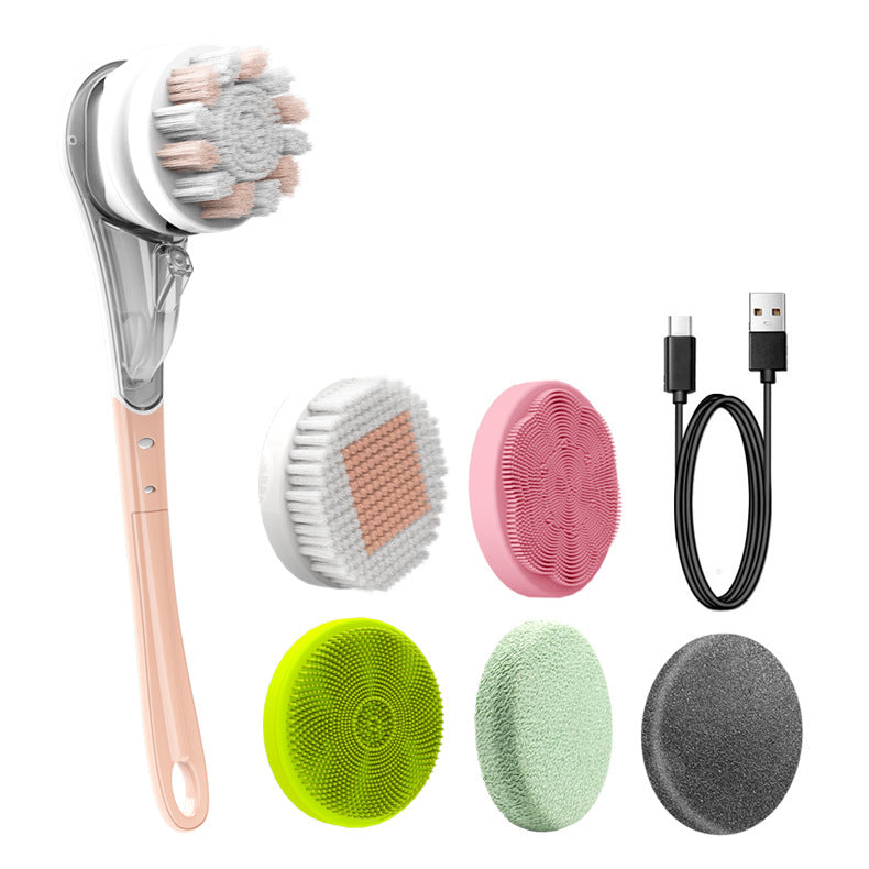 Multifunctional Electric Bath Brush with silicone heads and ABS handle, showcasing its ergonomic design and waterproof features.