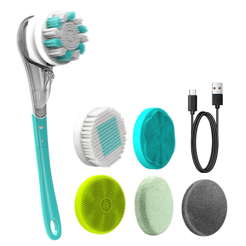 Multifunctional Electric Bath Brush with silicone heads and ABS handle, showcasing its ergonomic design and waterproof features.