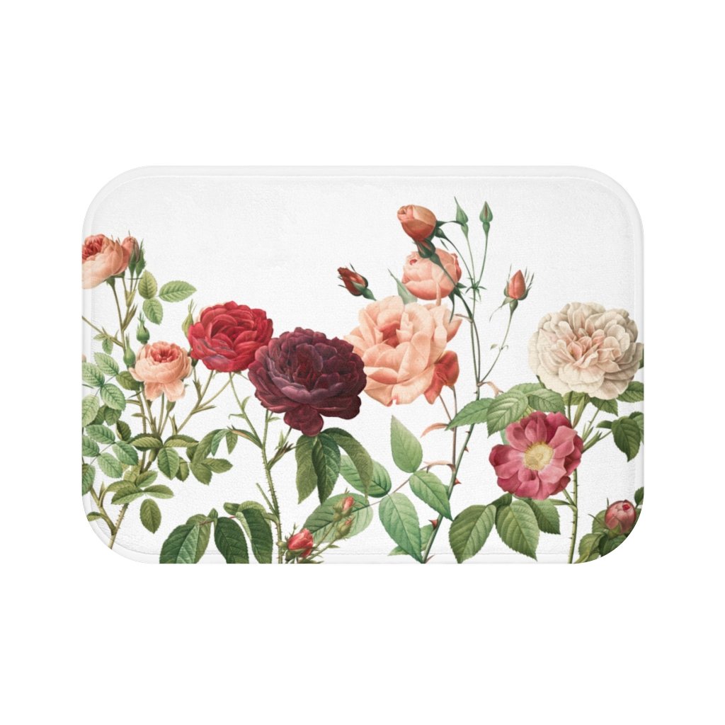 Rose Garden Bath Mat featuring floral design and anti-slip backing, perfect for bathroom decor.