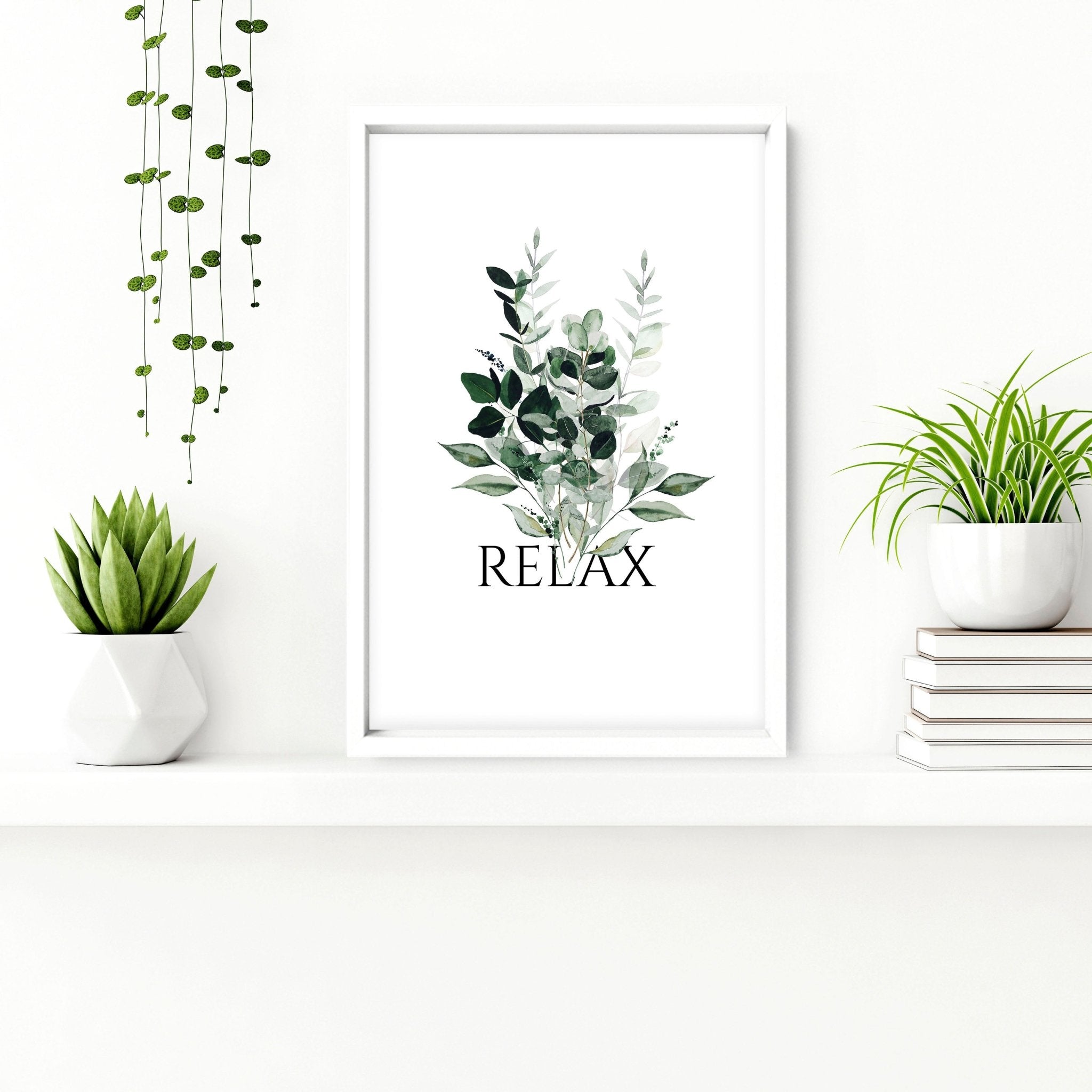 Set of 3 botanical framed wall art prints for bathroom decor, featuring rich green tones and rustic farmhouse style.