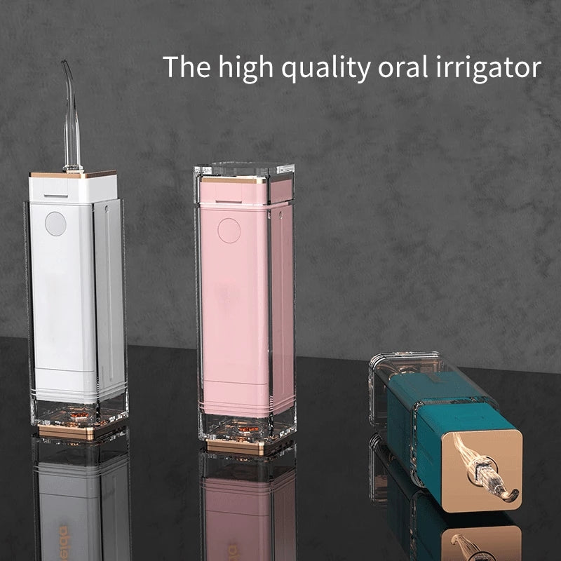 Water Jet Floss Dental Irrigator with USB charging, showcasing its sleek design and features for effective oral hygiene.