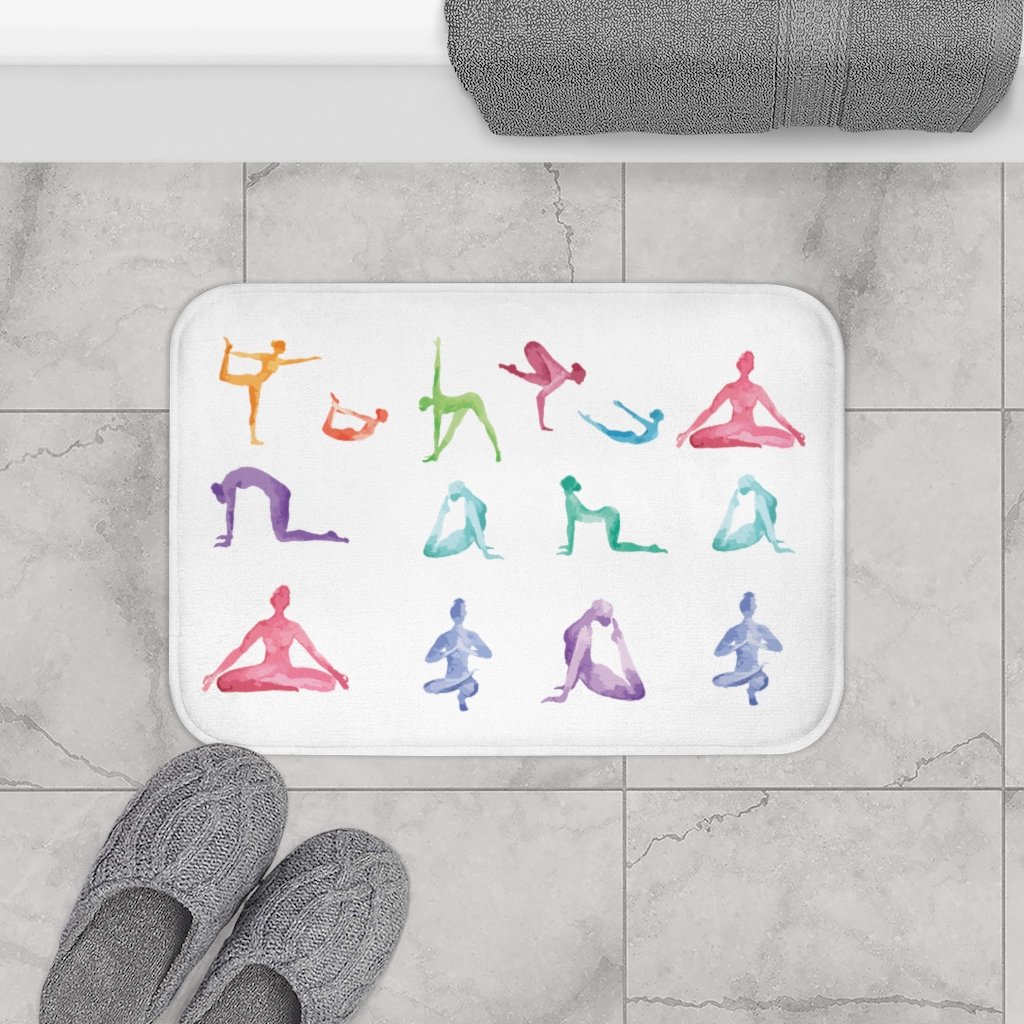 Yoga Sanctuary Zen Bath Mat featuring a stylish design, anti-slip backing, and soft microfiber material, perfect for enhancing bathroom decor.