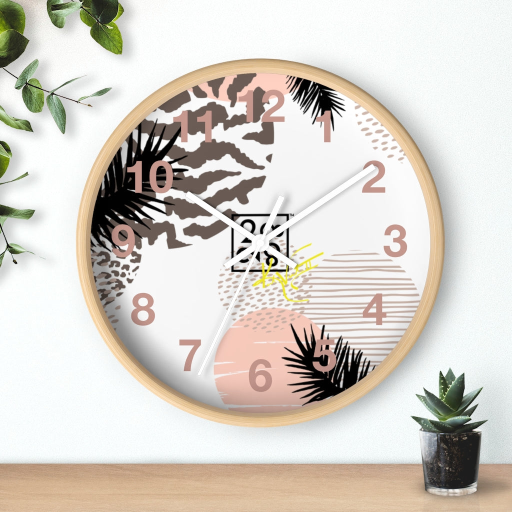 2882Time™ Wild Animal Split Decision Geometric Clock featuring a unique geometric design with a wooden frame and plexiglass face, perfect for indoor decor.