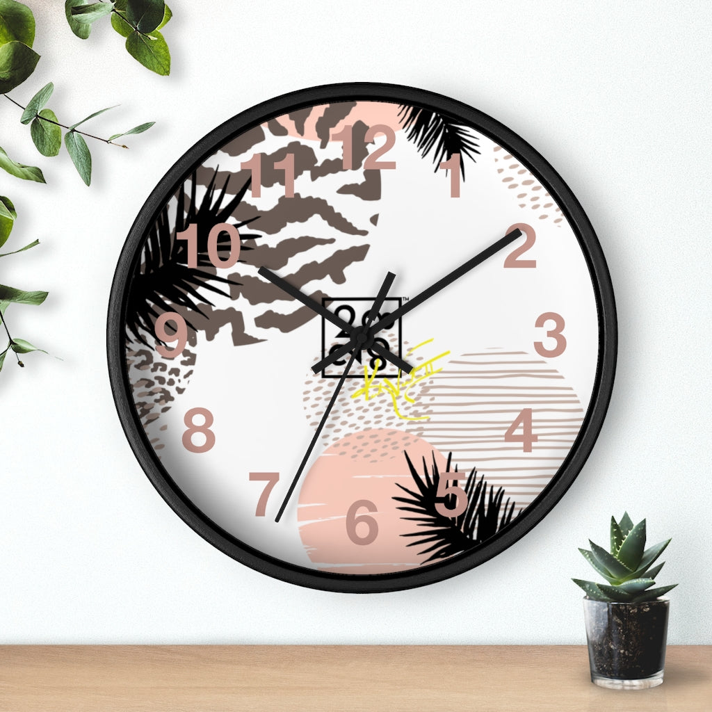 2882Time™ Wild Animal Split Decision Geometric Clock featuring a unique geometric design with a wooden frame and plexiglass face, perfect for indoor decor.