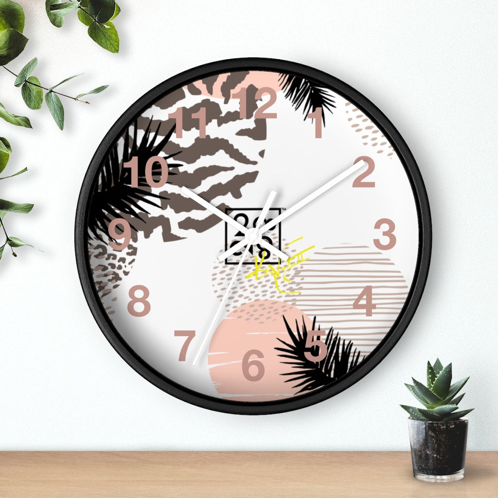 2882Time™ Wild Animal Split Decision Geometric Clock featuring a unique geometric design with a wooden frame and plexiglass face, perfect for indoor decor.