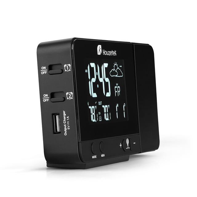 Houzetek 3531B Projection Clock with 8 backlights, featuring a digital display and standing station design, ideal for indoor use.