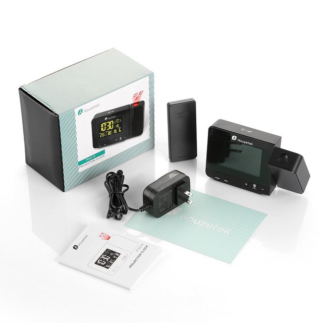 Houzetek 3531B Projection Clock with 8 backlights, featuring a digital display and standing station design, ideal for indoor use.