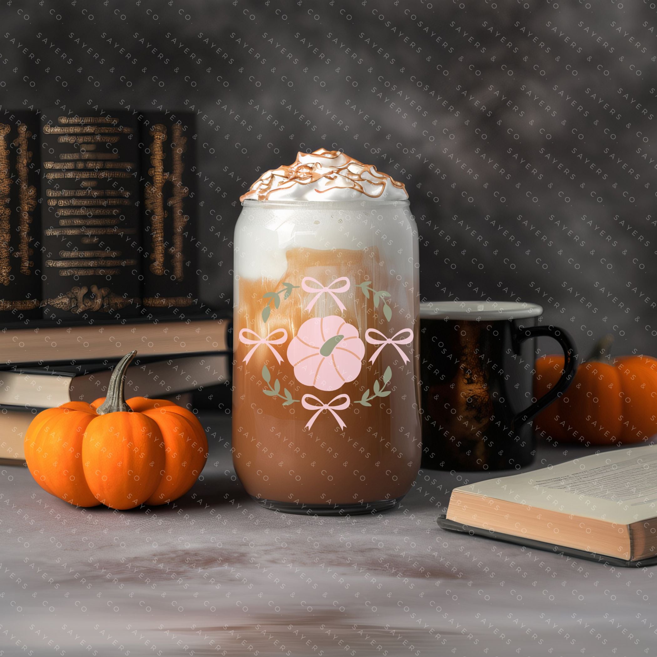 16oz Boho Fall Autumn Glass Cup with Bamboo Lid and Straw, featuring a stylish design perfect for autumn beverages.