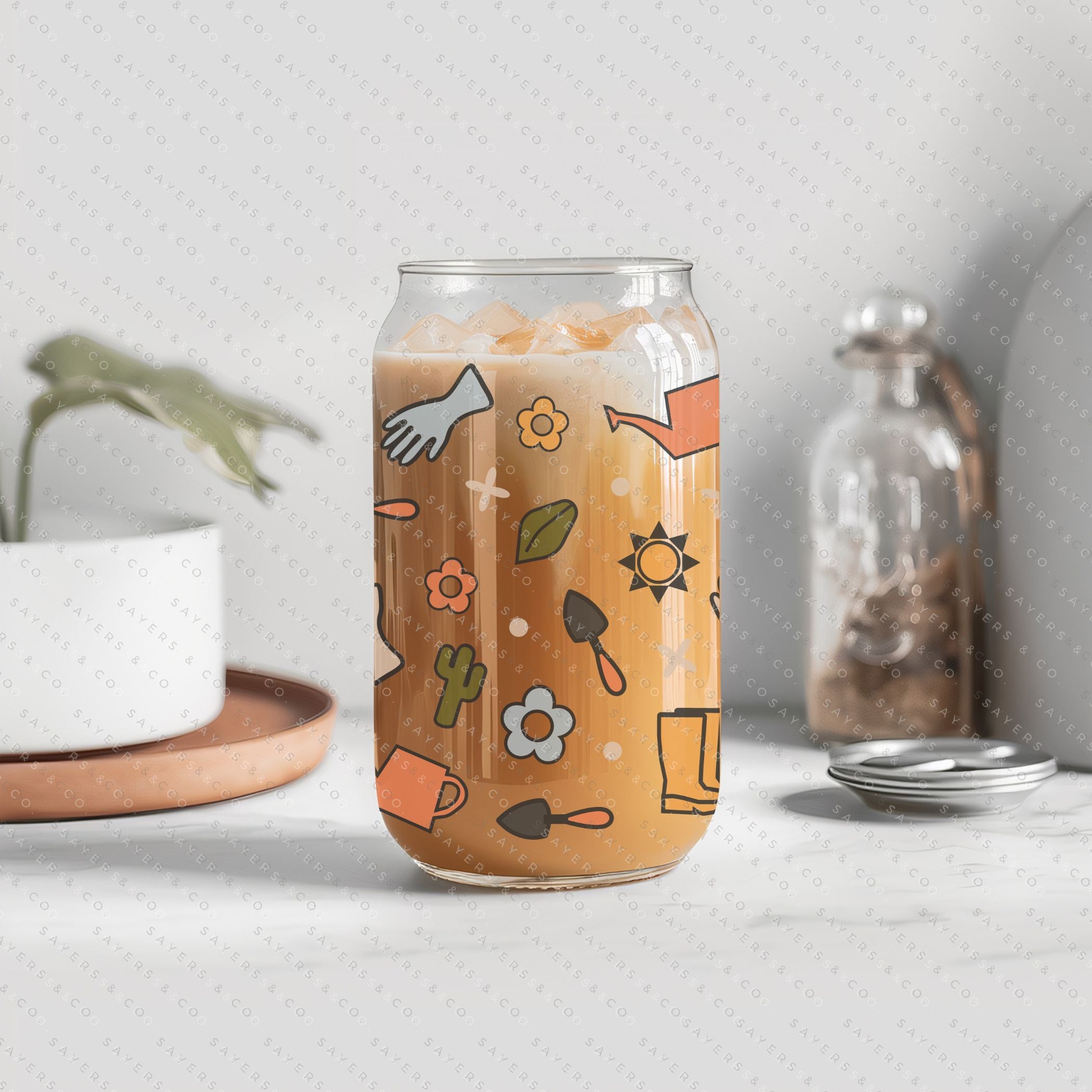 16oz Hoeing Aint Easy Glass Cup with bamboo lid and straw, showcasing a fun design perfect for summer drinks.