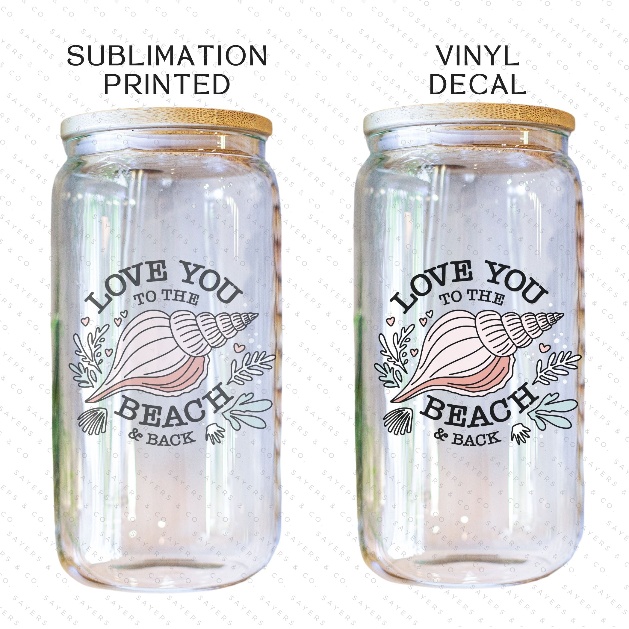 16oz Love You to the Beach Glass Cup with bamboo lid and straw, showcasing a floral design perfect for summer drinks.