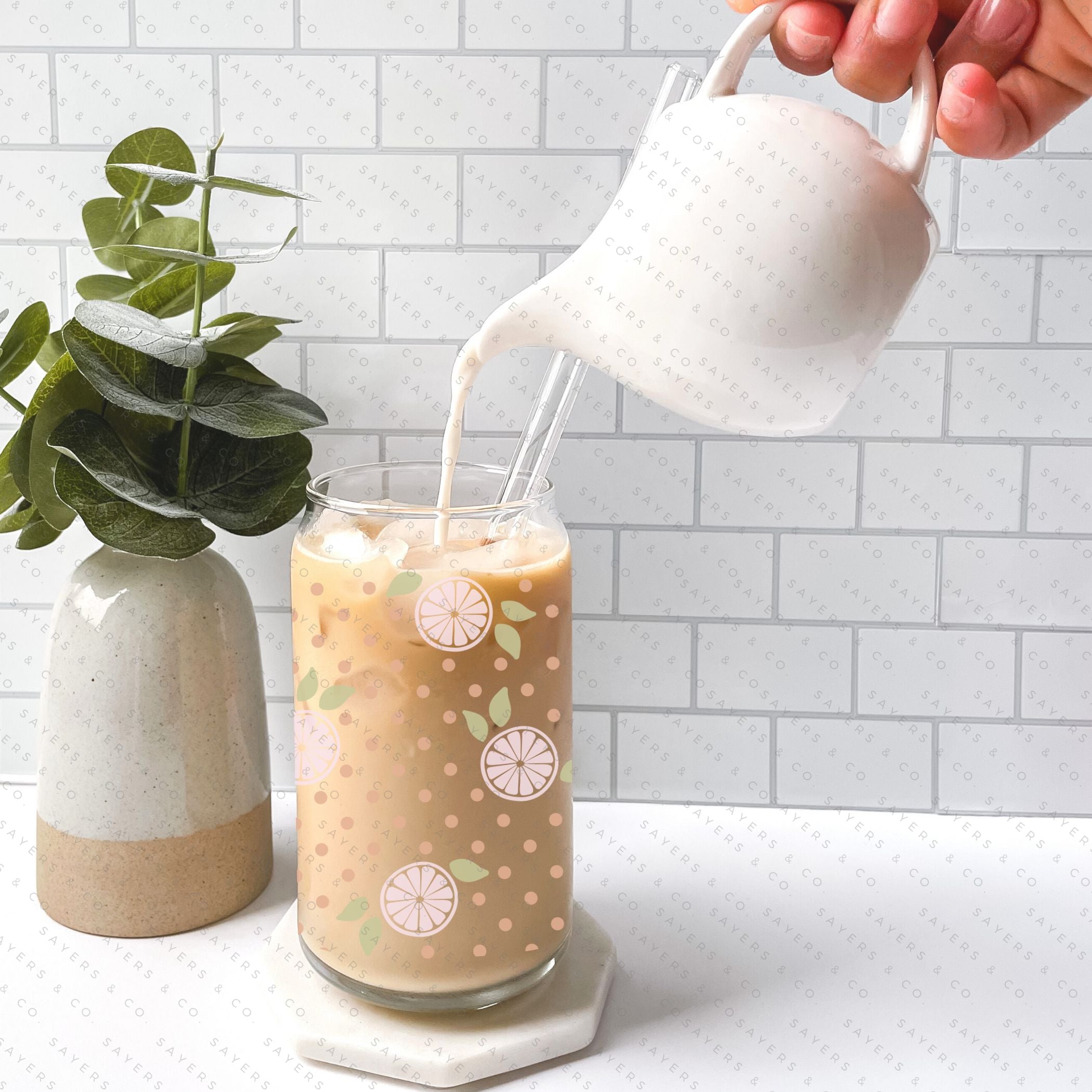 16oz Pink Lemonade Glass Cup with Bamboo Lid and Straw, showcasing a vibrant design perfect for summer drinks.