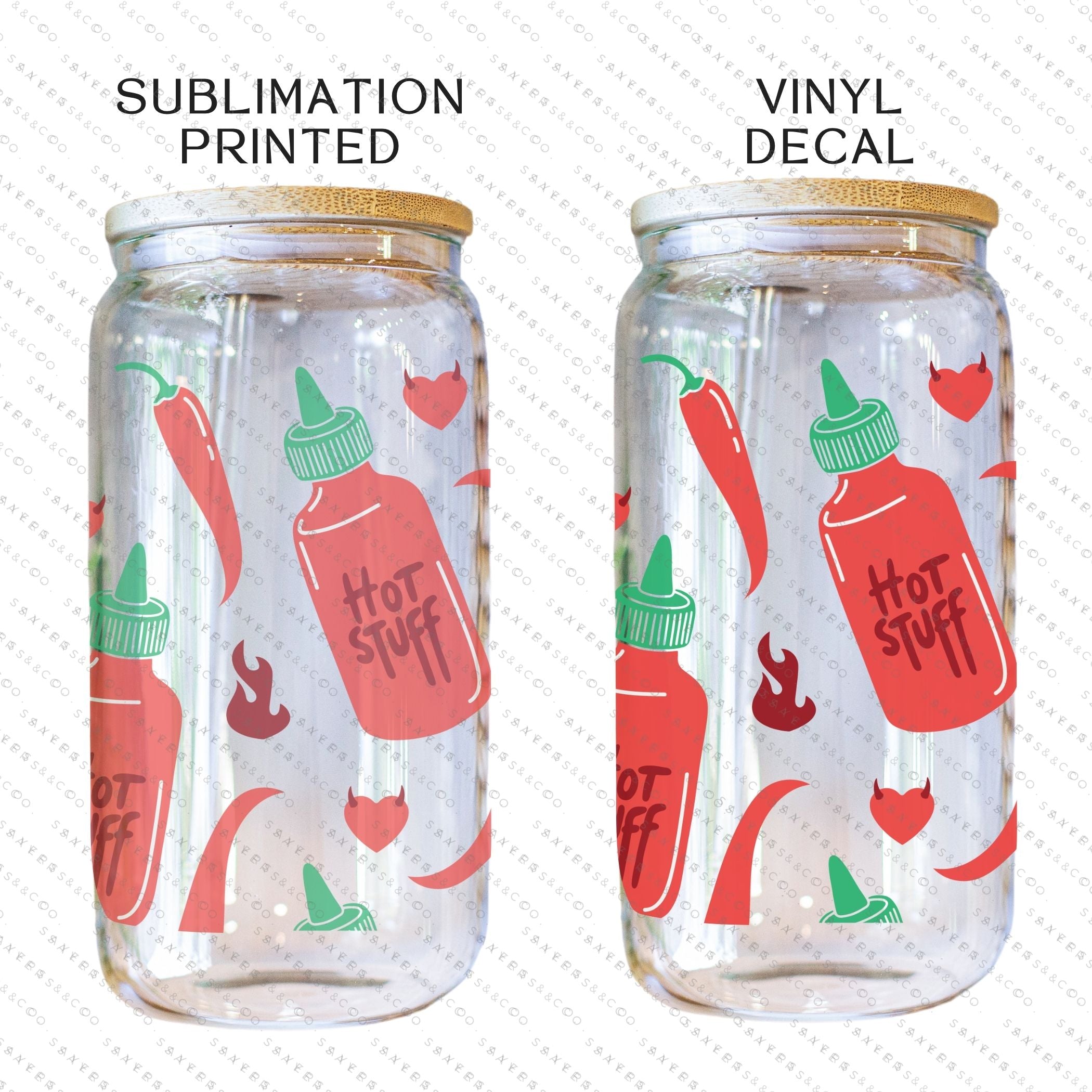 16oz Valentine's Day Spicy Glass Cup featuring a bamboo lid and clear straw, perfect for stylish beverage enjoyment.