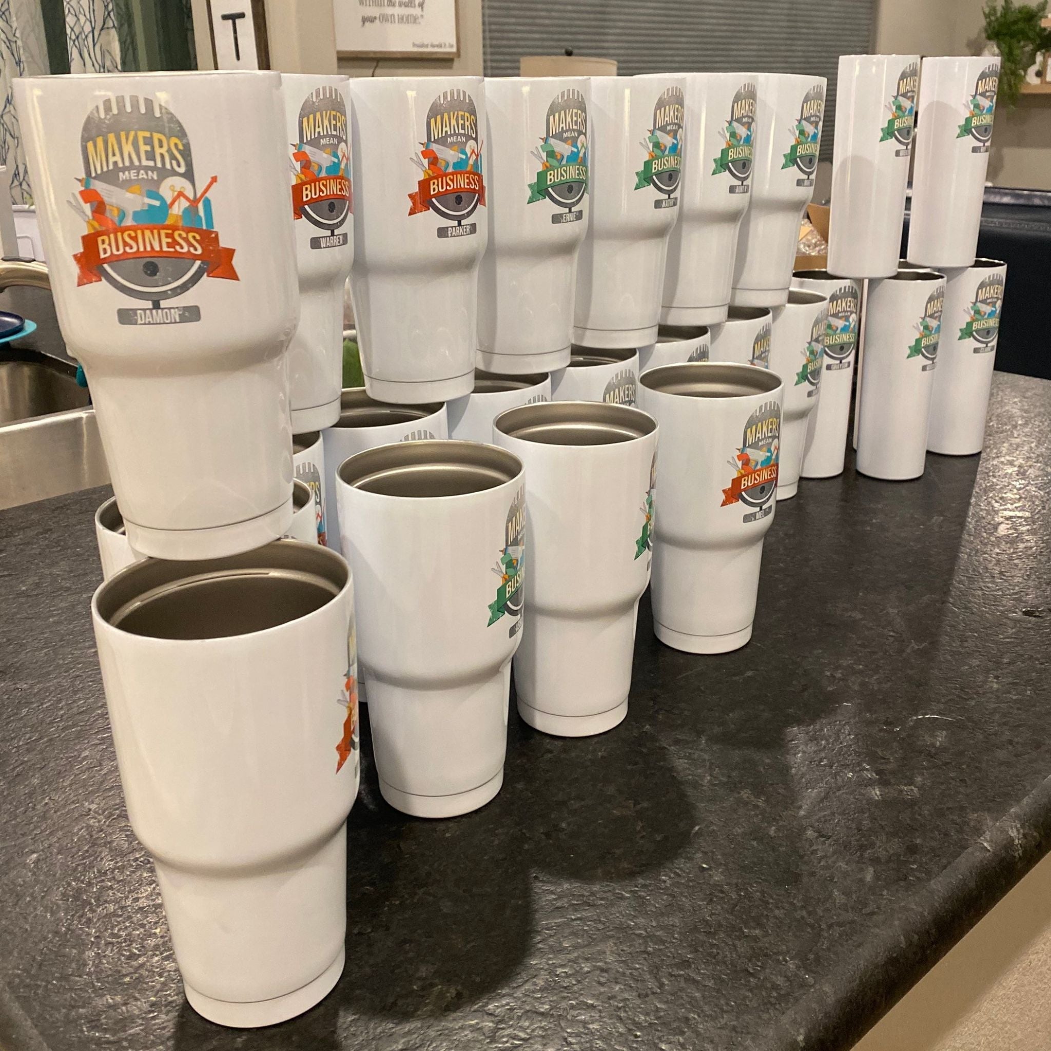 20oz and 30oz white stainless steel sublimation tumblers with metal straws, ideal for custom designs.