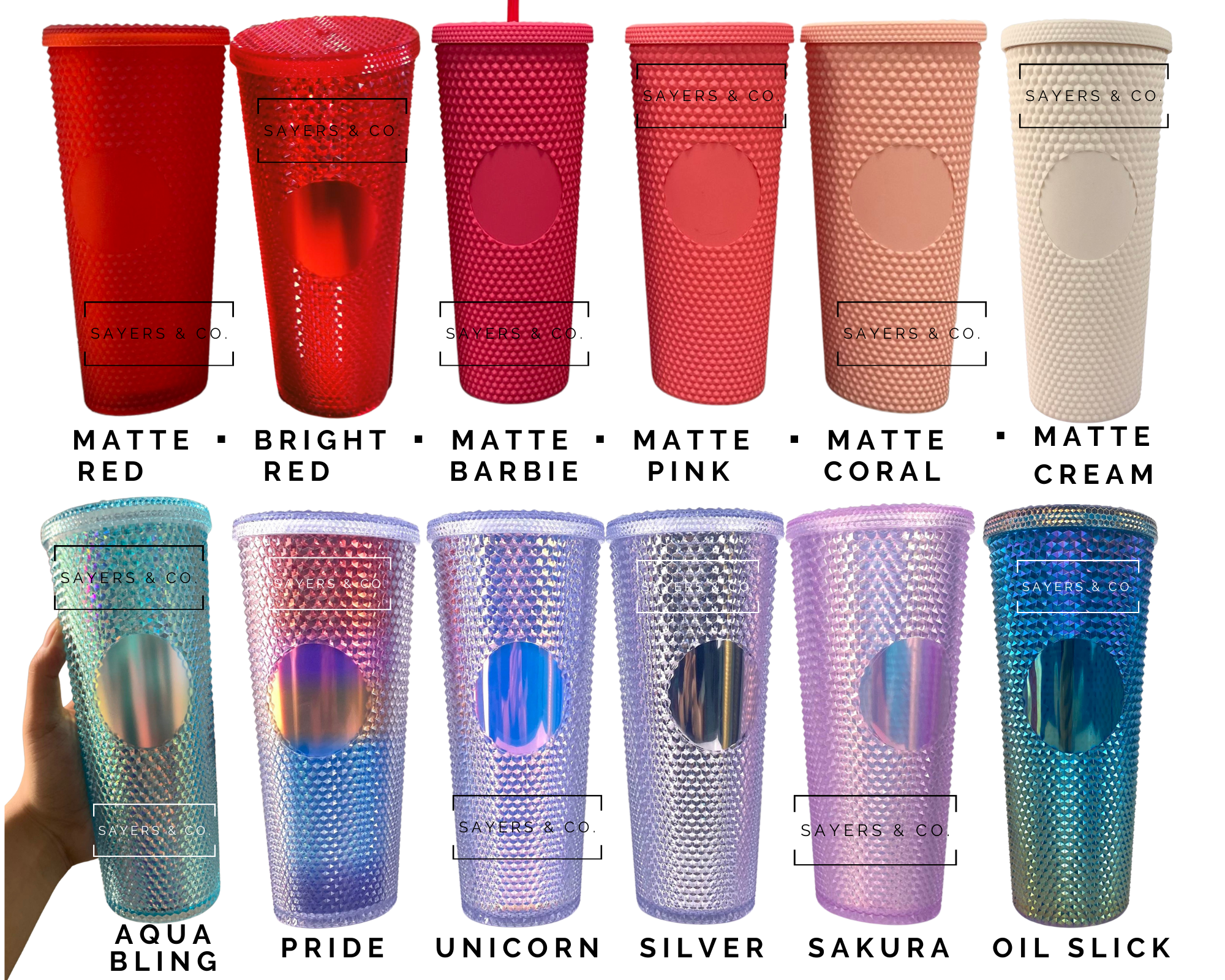 24oz Aqua Bling Studded Double Walled Tumbler with straw, showcasing a unique studded design in aqua color.
