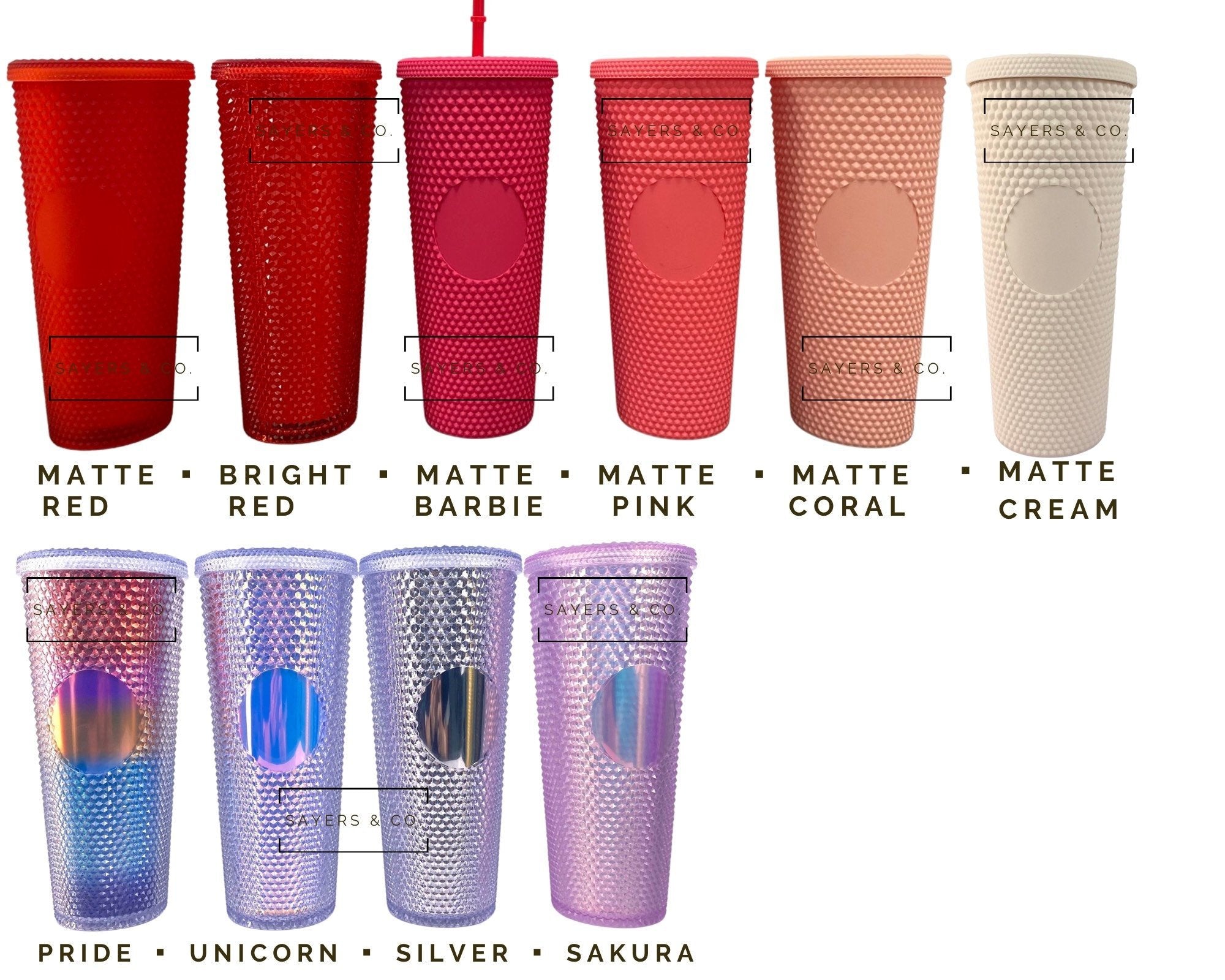 24oz Custom Animal Print Studded Double Walled Tumbler with various animal prints and a matching straw.