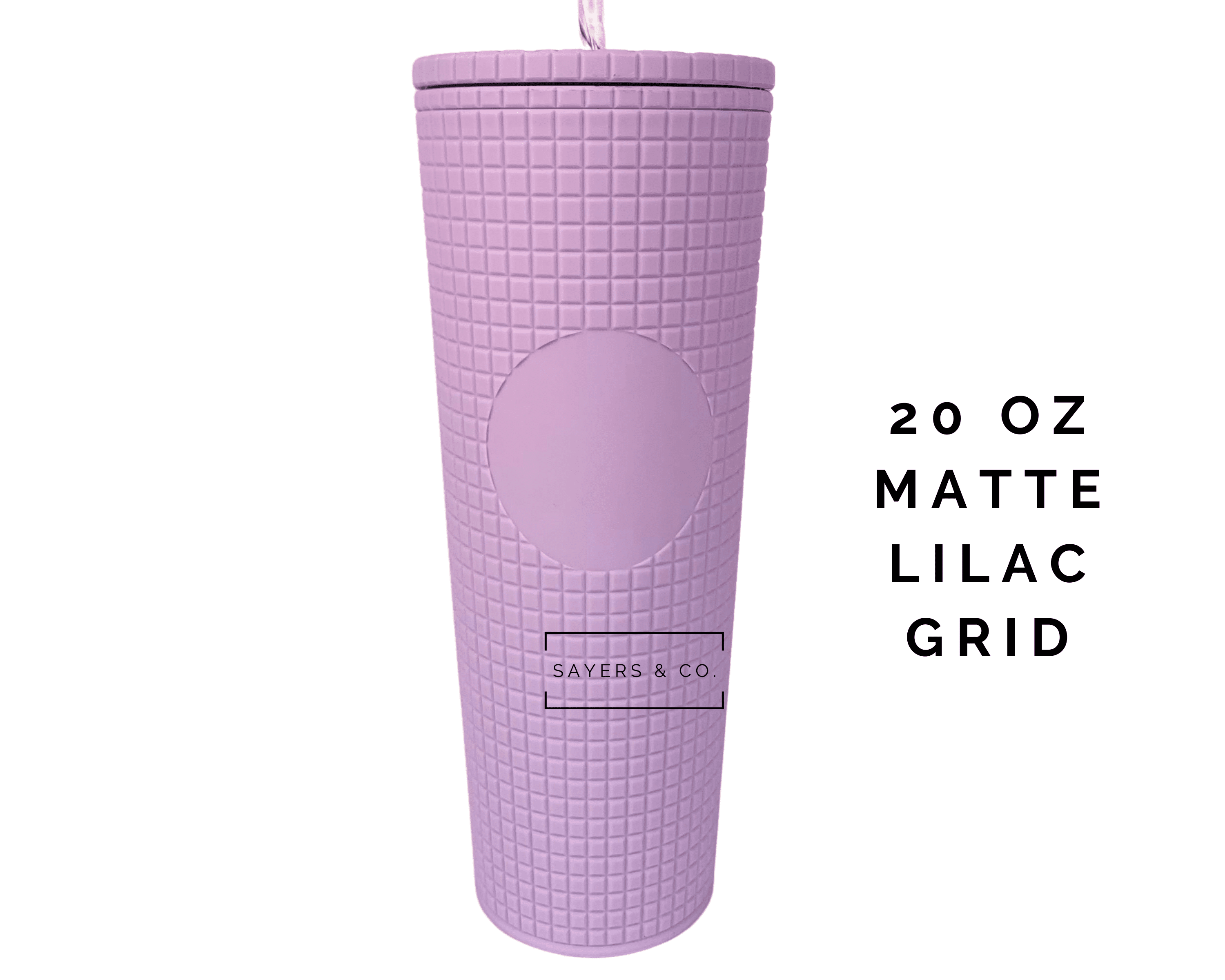 A 24oz double-walled tumbler featuring a matte and glossy grid design, available in various colors with a coordinating straw.