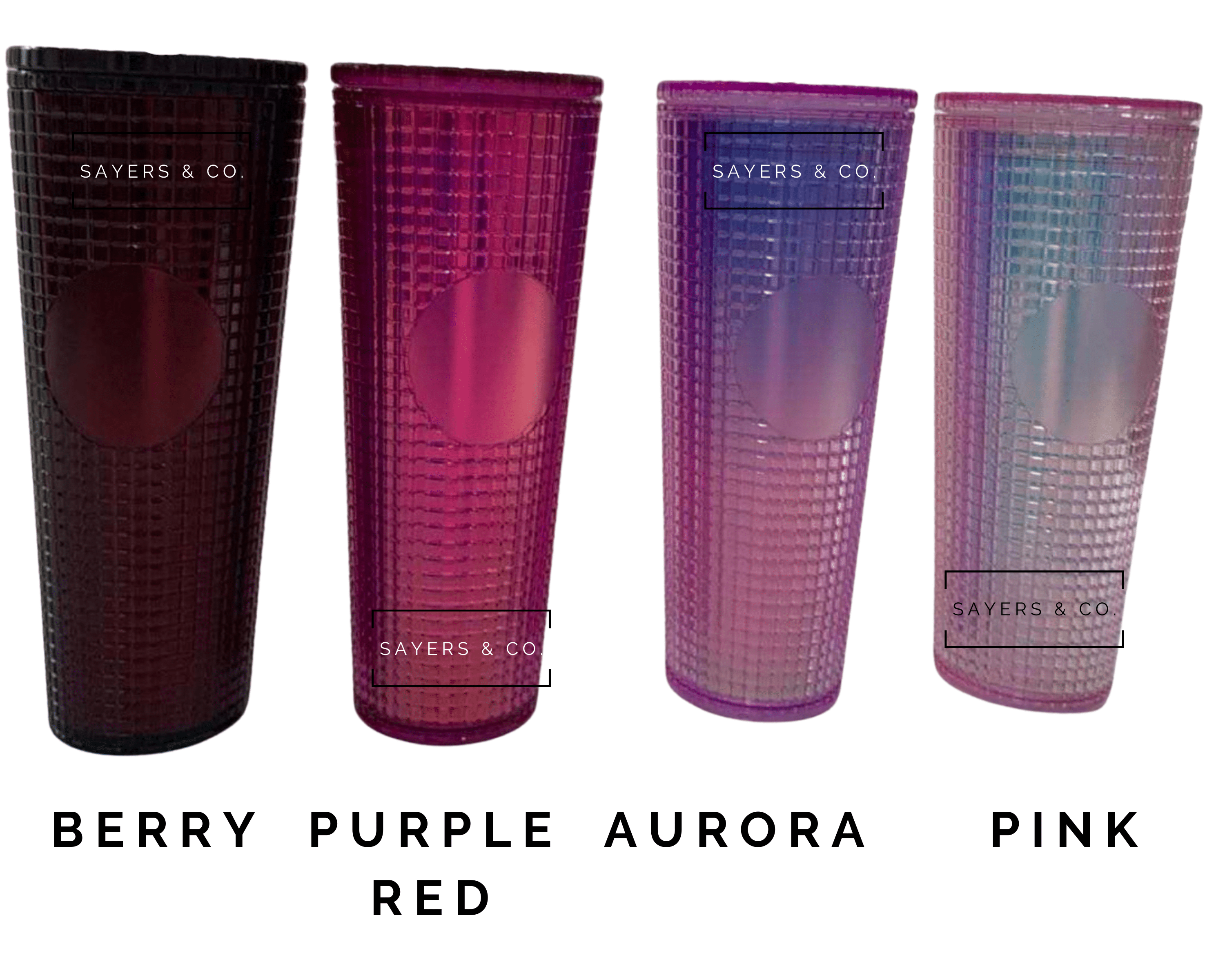 A 24oz double-walled tumbler featuring a matte and glossy grid design, available in various colors with a coordinating straw.