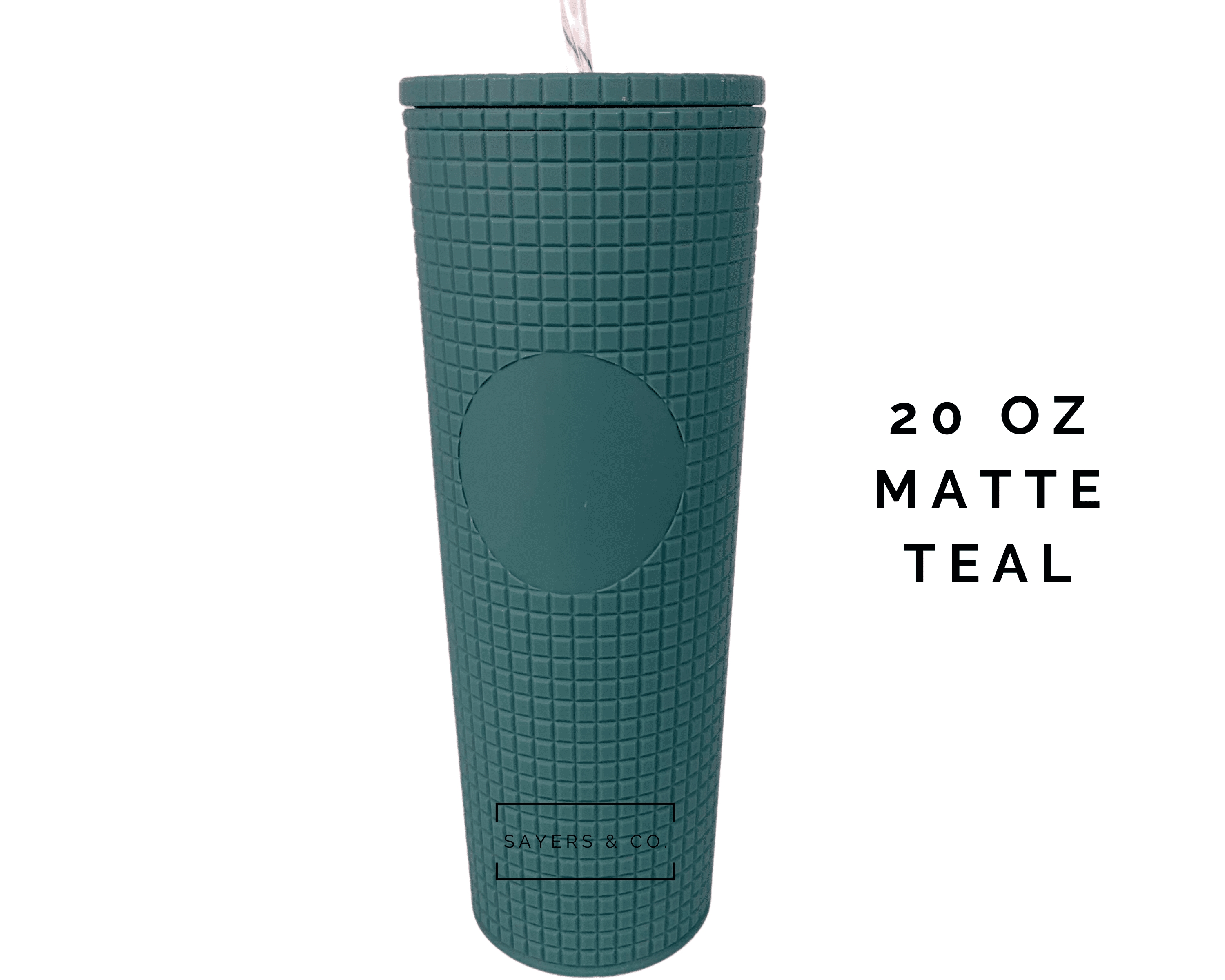 A 24oz double-walled tumbler featuring a matte and glossy grid design, available in various colors with a coordinating straw.