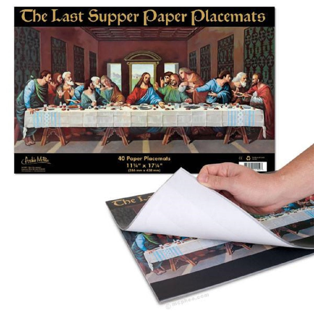 Three packs of Last Supper paper placemats, each containing 40 sheets, featuring a humorous design for dining.
