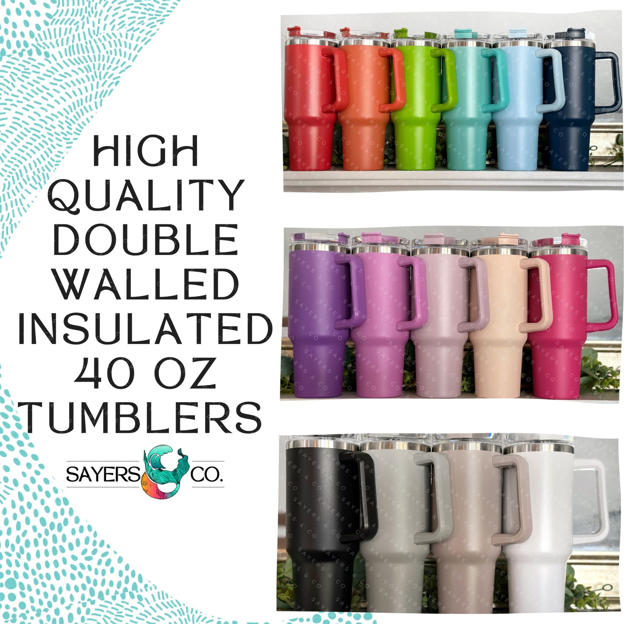 40 oz double walled insulated tumbler in various colors with a screw top lid and straw, perfect for customization.