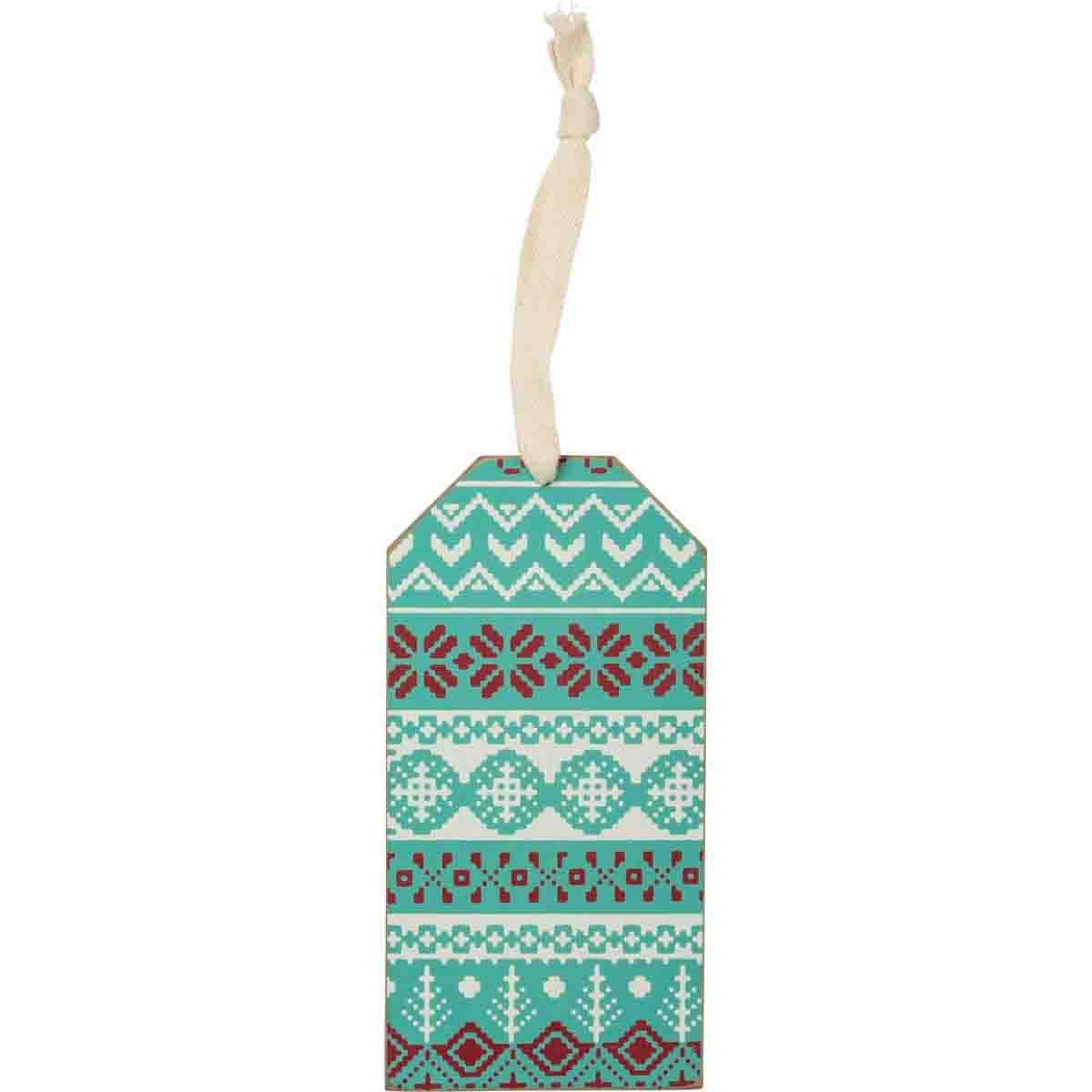 Wooden bottle tag with beach-themed Christmas design, featuring the phrase 'All I Want For Christmas Is Sunshine And More Wine' and a fabric loop.