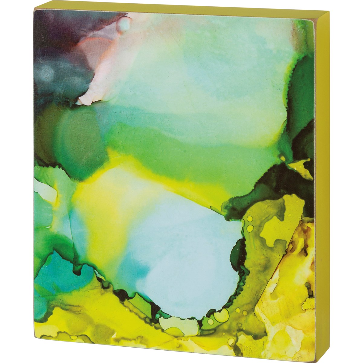 Alcohol Ink Swirls Wooden Block Sign featuring a snowman and reindeer with glitter accents, perfect for holiday decor.