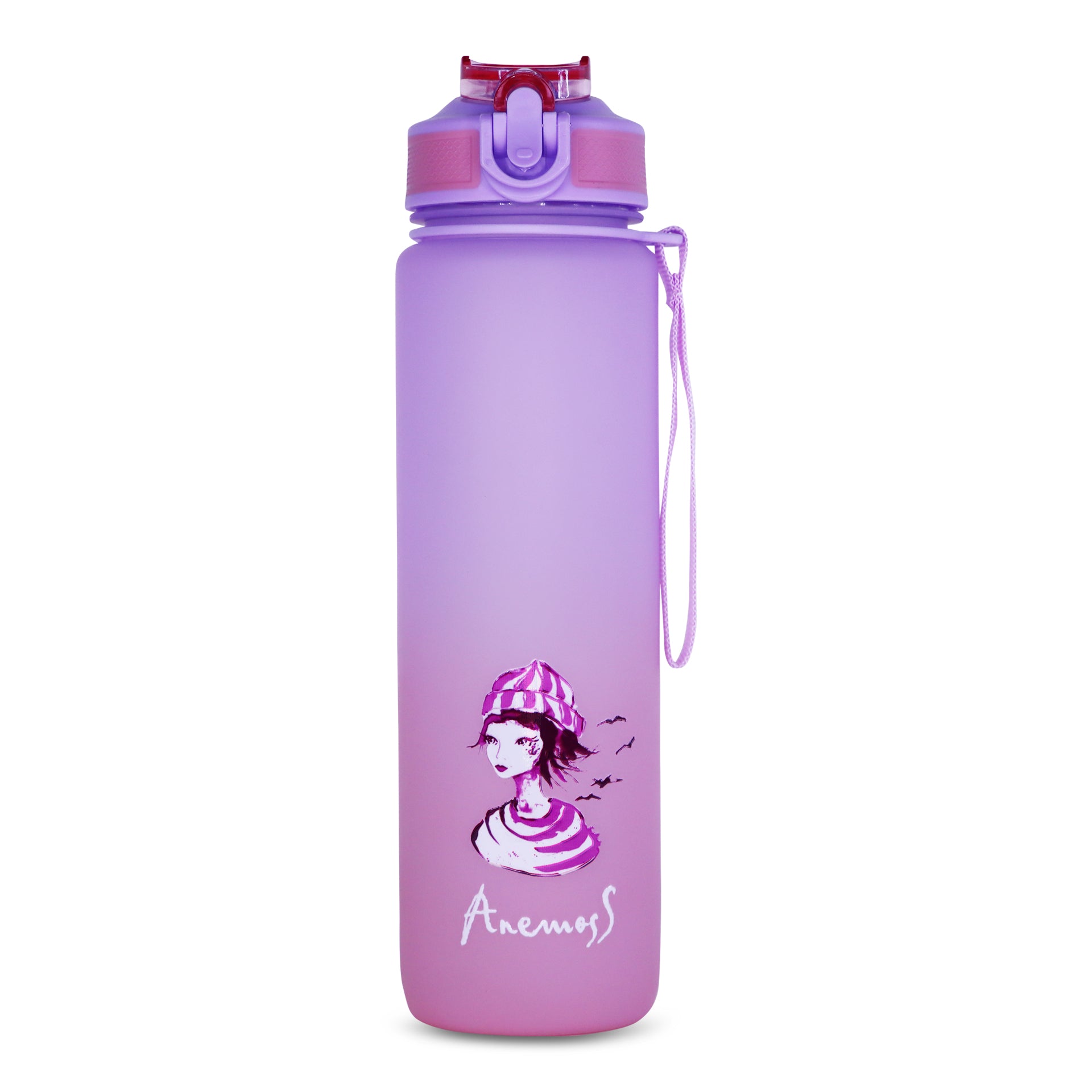 ANEMOSS Anker Muster Tritan Wasserflasche 1000 ml in Blau, BPA-frei, mit auffälligem Design und praktischem Trageriemen.