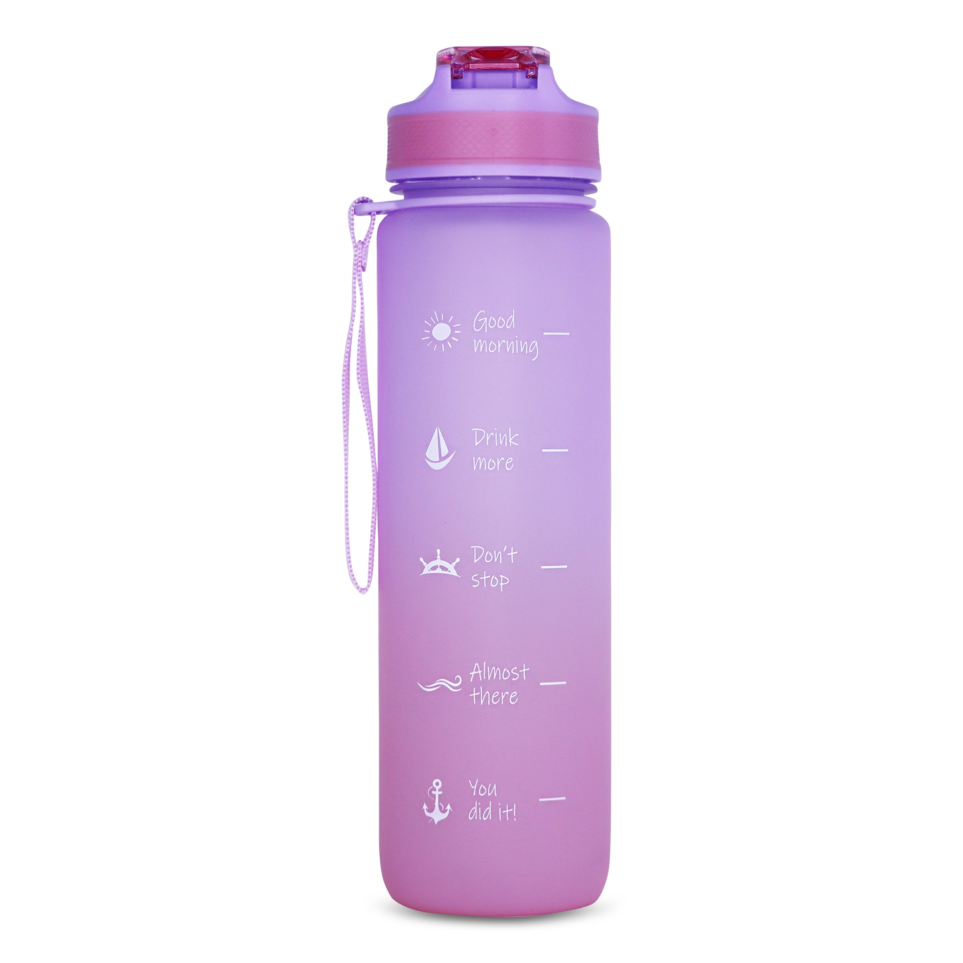 ANEMOSS Anker Muster Tritan Wasserflasche 1000 ml in Blau, BPA-frei, mit auffälligem Design und praktischem Trageriemen.