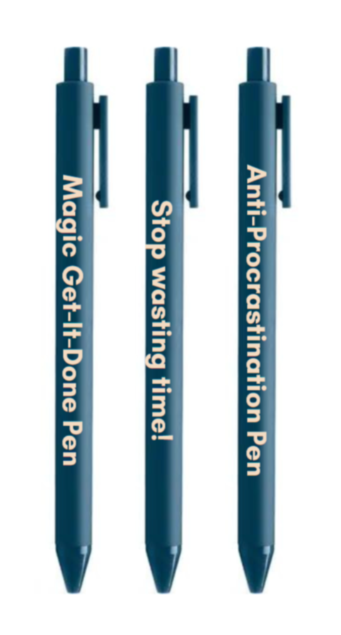 Anti-Procrastination Pen Set featuring three luxurious gel pens with matte barrels, perfect for enhancing productivity.